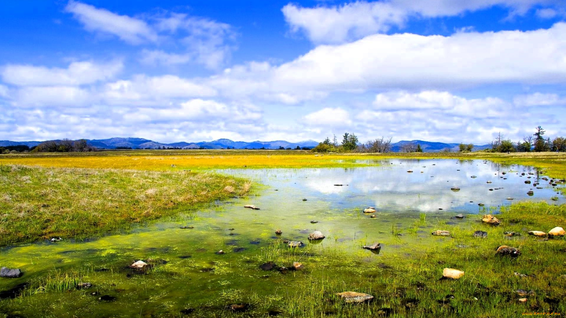 природа, реки, озера, горы, небо, облака, озеро, болото