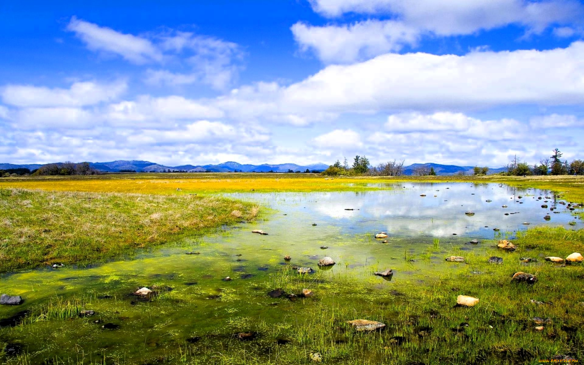 природа, реки, озера, горы, небо, облака, озеро, болото