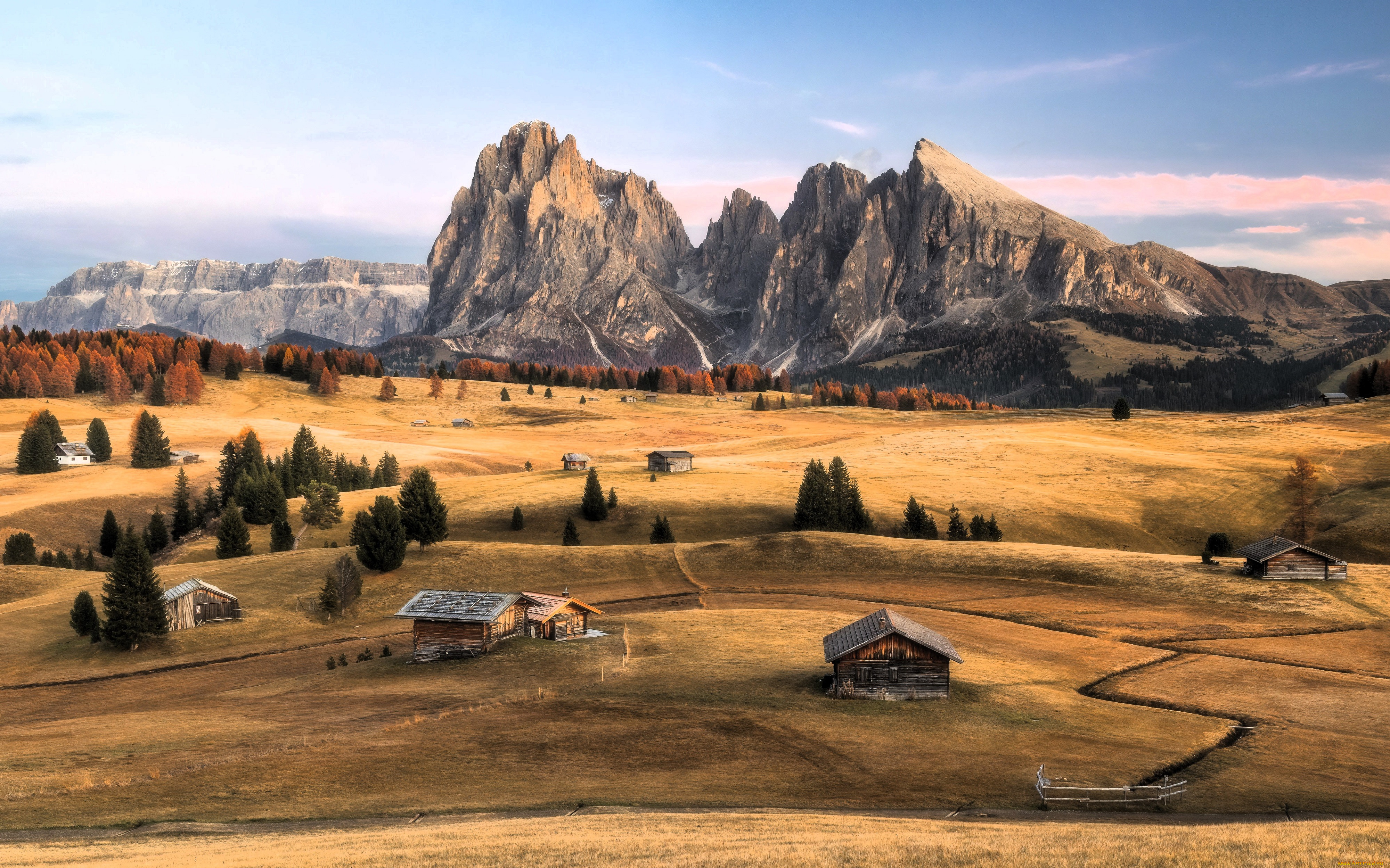 города, -, здания, , дома, альпы, горы, долина, дома, деревья, осень