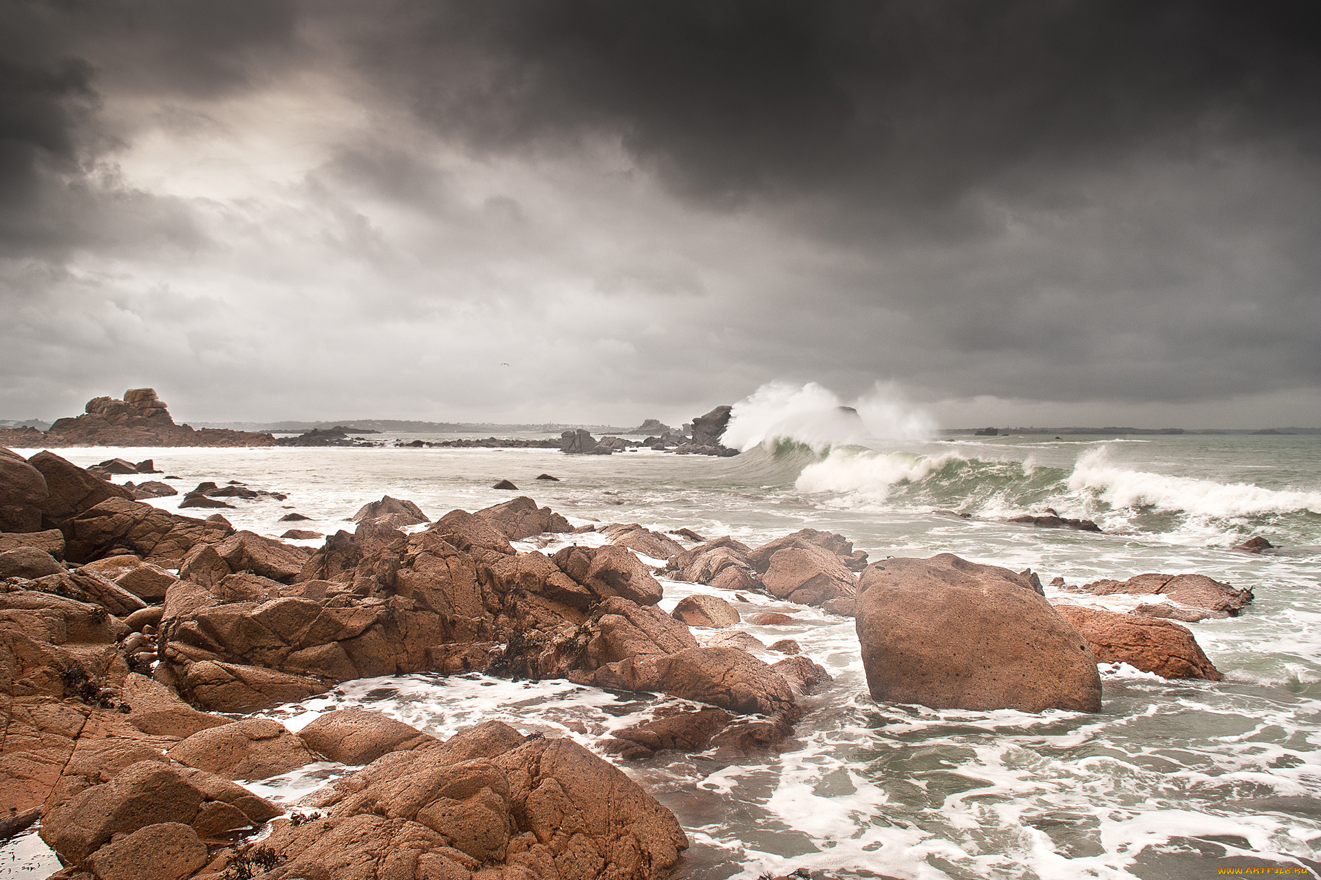 природа, побережье, прибой, камни, море