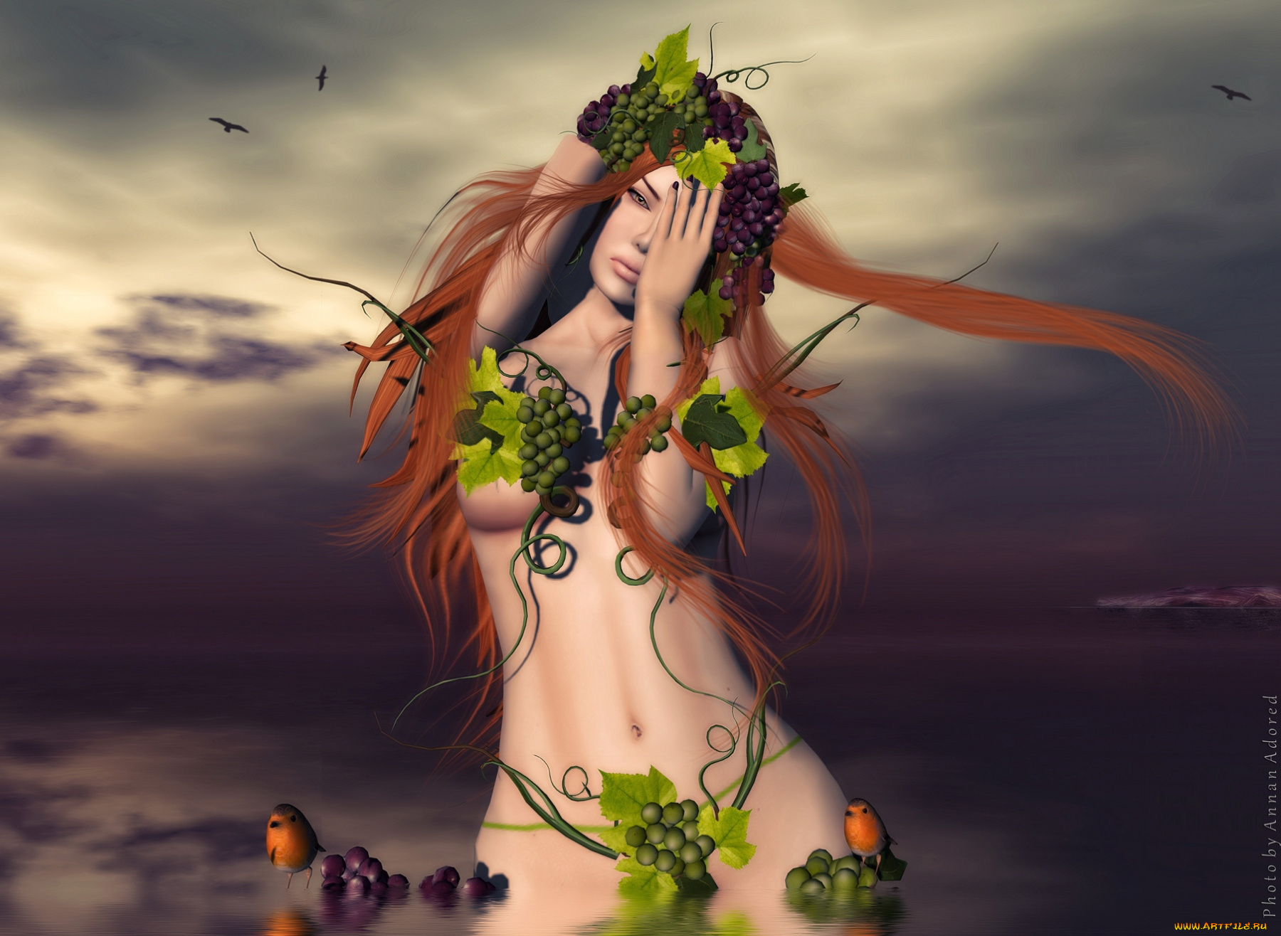 3д, графика, people, люди, малиновки, виноград, фигура, девушка