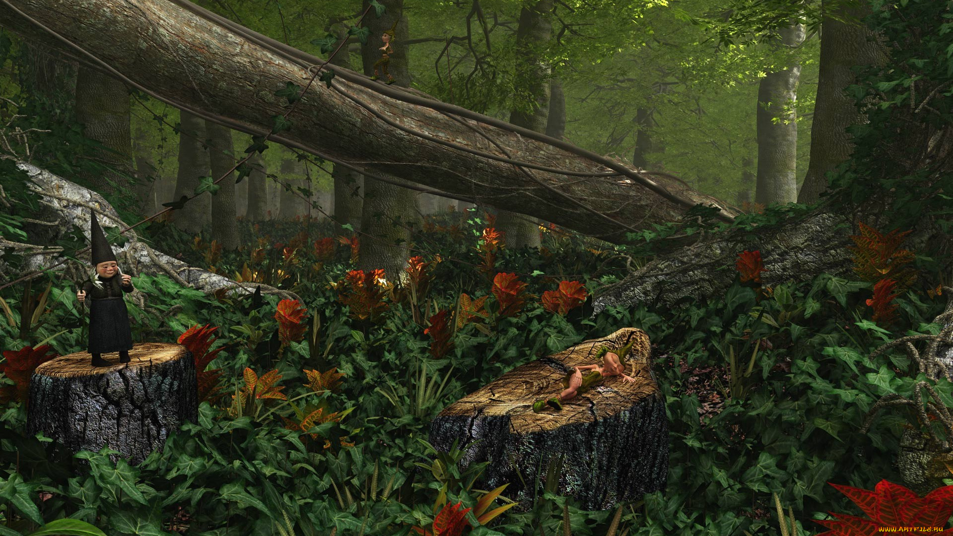 3д, графика, fantasy, фантазия, forest, dwellers