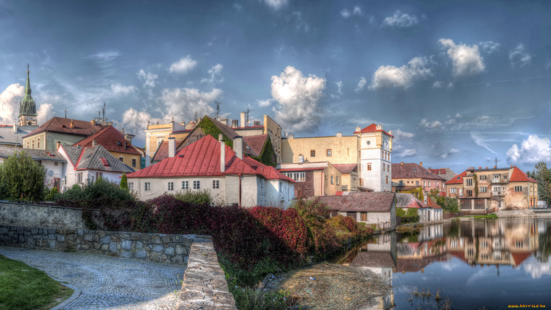 Чехия, йиндржихув, градец, города, улицы, площади, набережные, дома, набережная, река