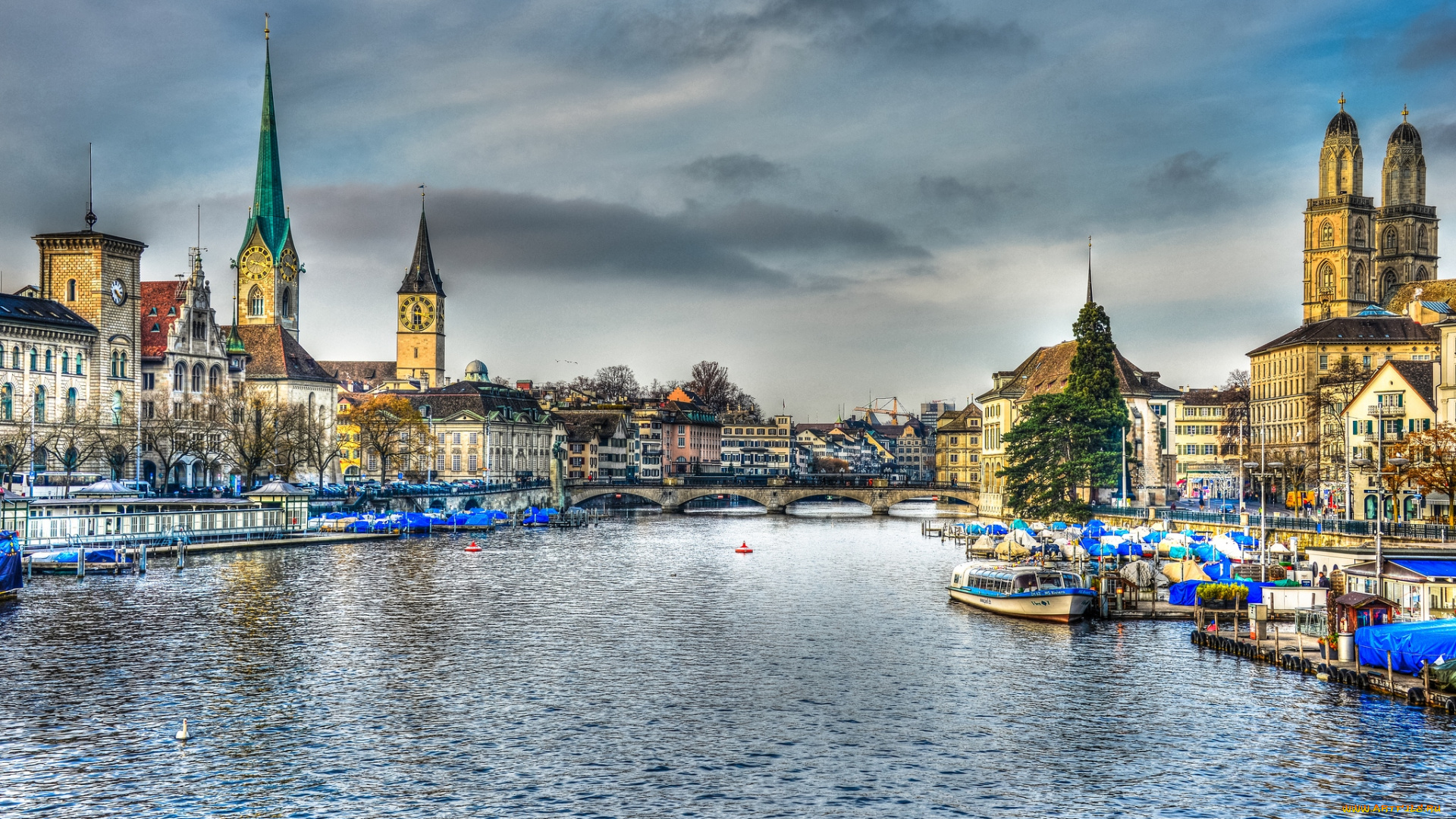 цюрих, швейцария, города, вода, здания, мост