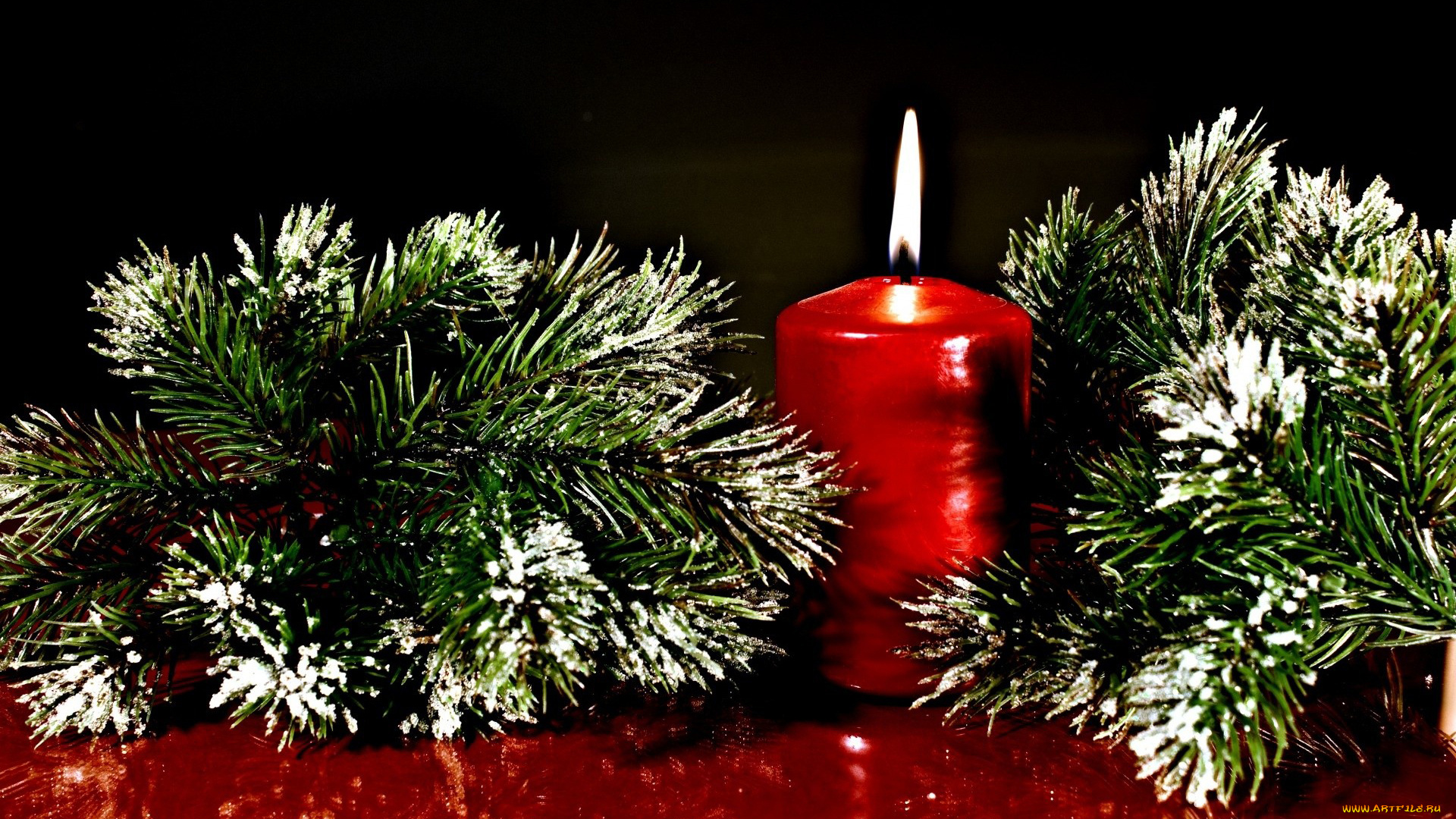 праздничные, новогодние, свечи, огонь, свеча, ветки