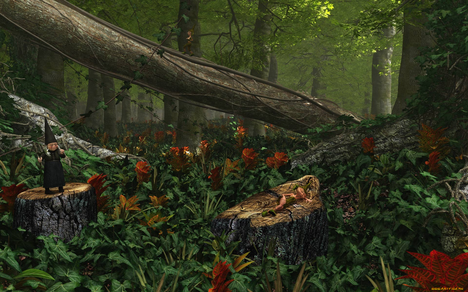 3д, графика, fantasy, фантазия, forest, dwellers