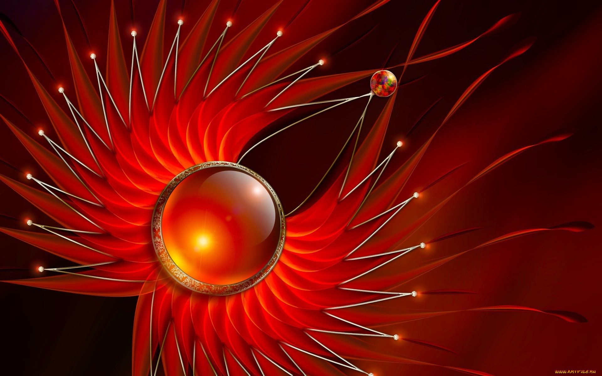 3д, графика, fractal, фракталы, цветок, сфера, шар, искры, линии