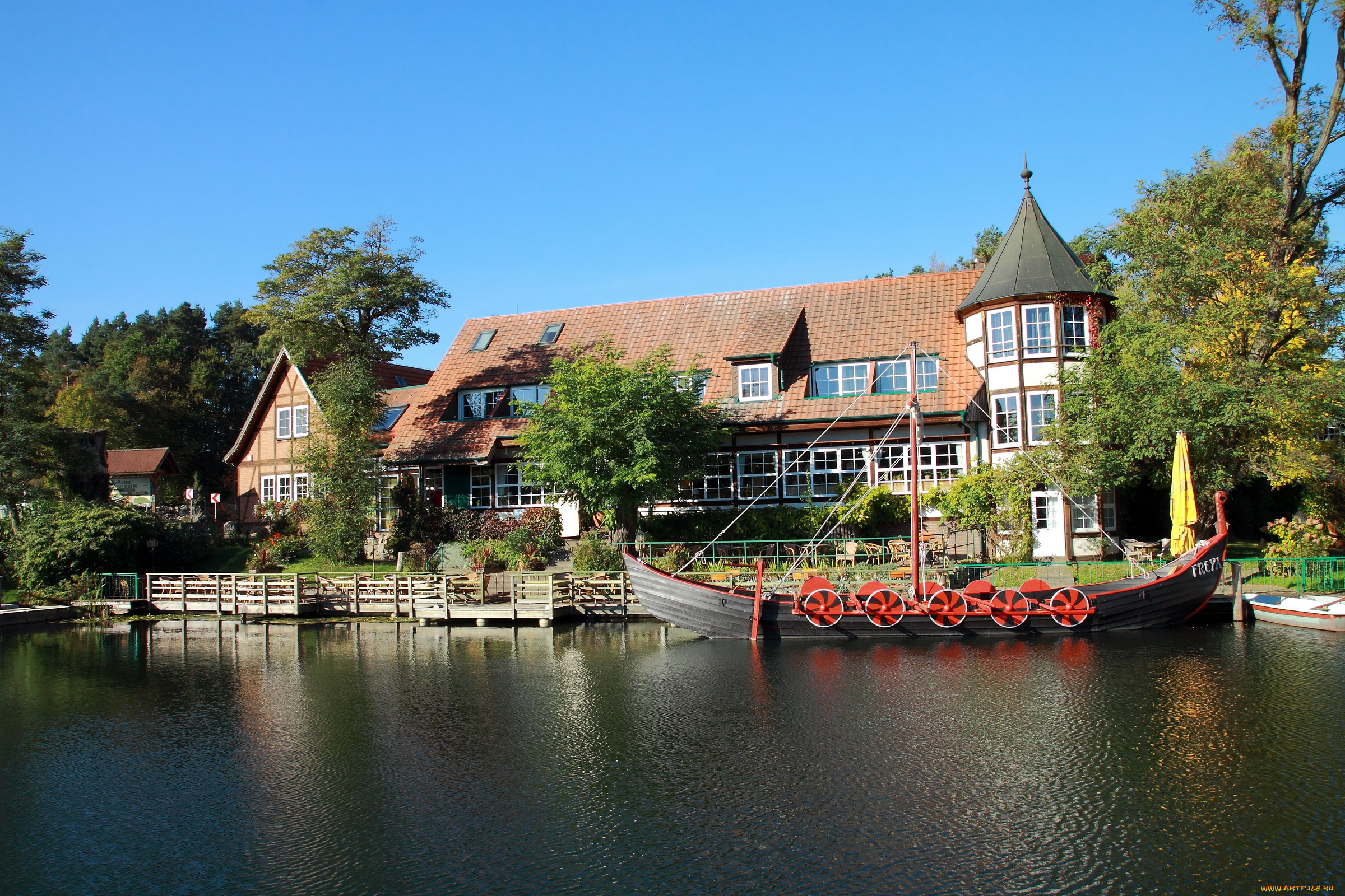 германия, фельдбергер, зеенландшафт, города, здания, дома, набережная