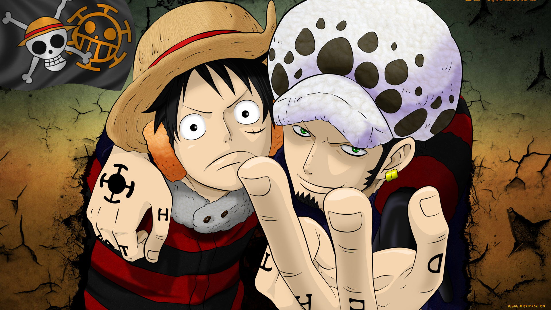 аниме, one, piece, флаг, пираты, luffy, trafalgar, law