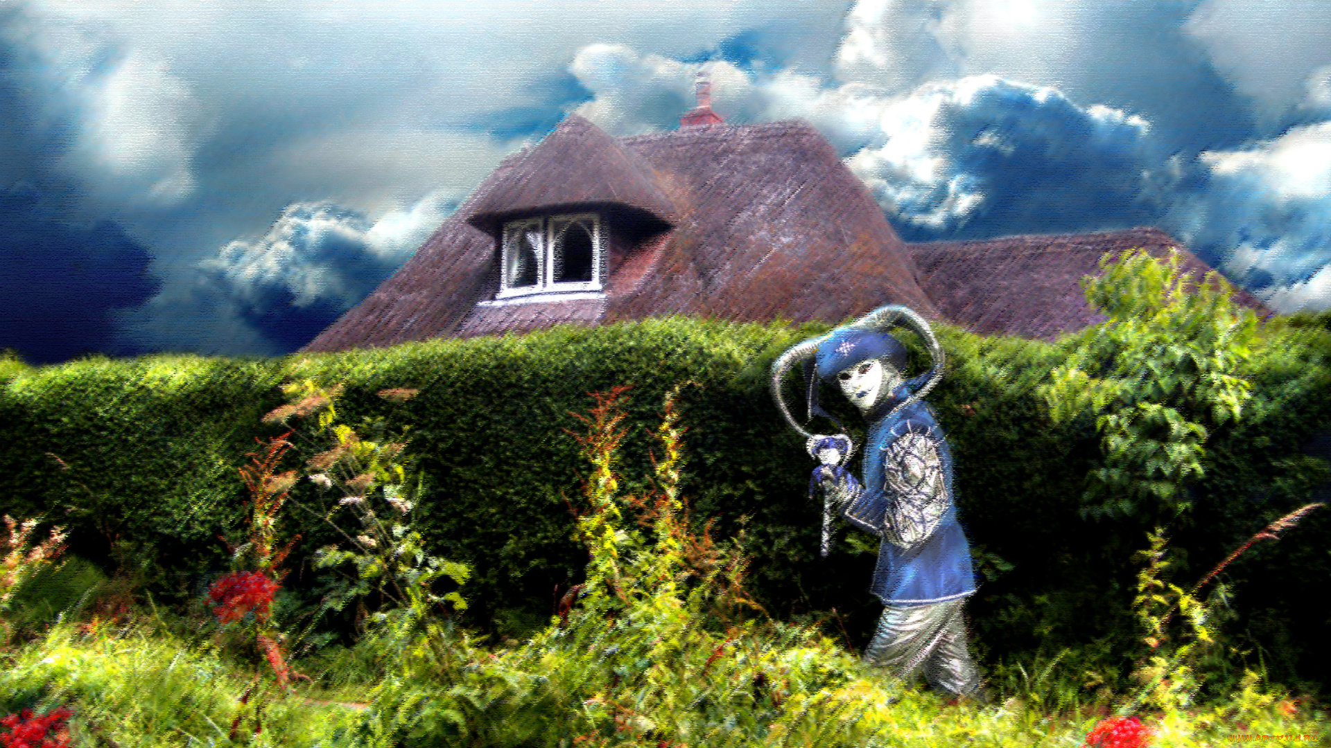 рисованные, -, другое, облака, крыша