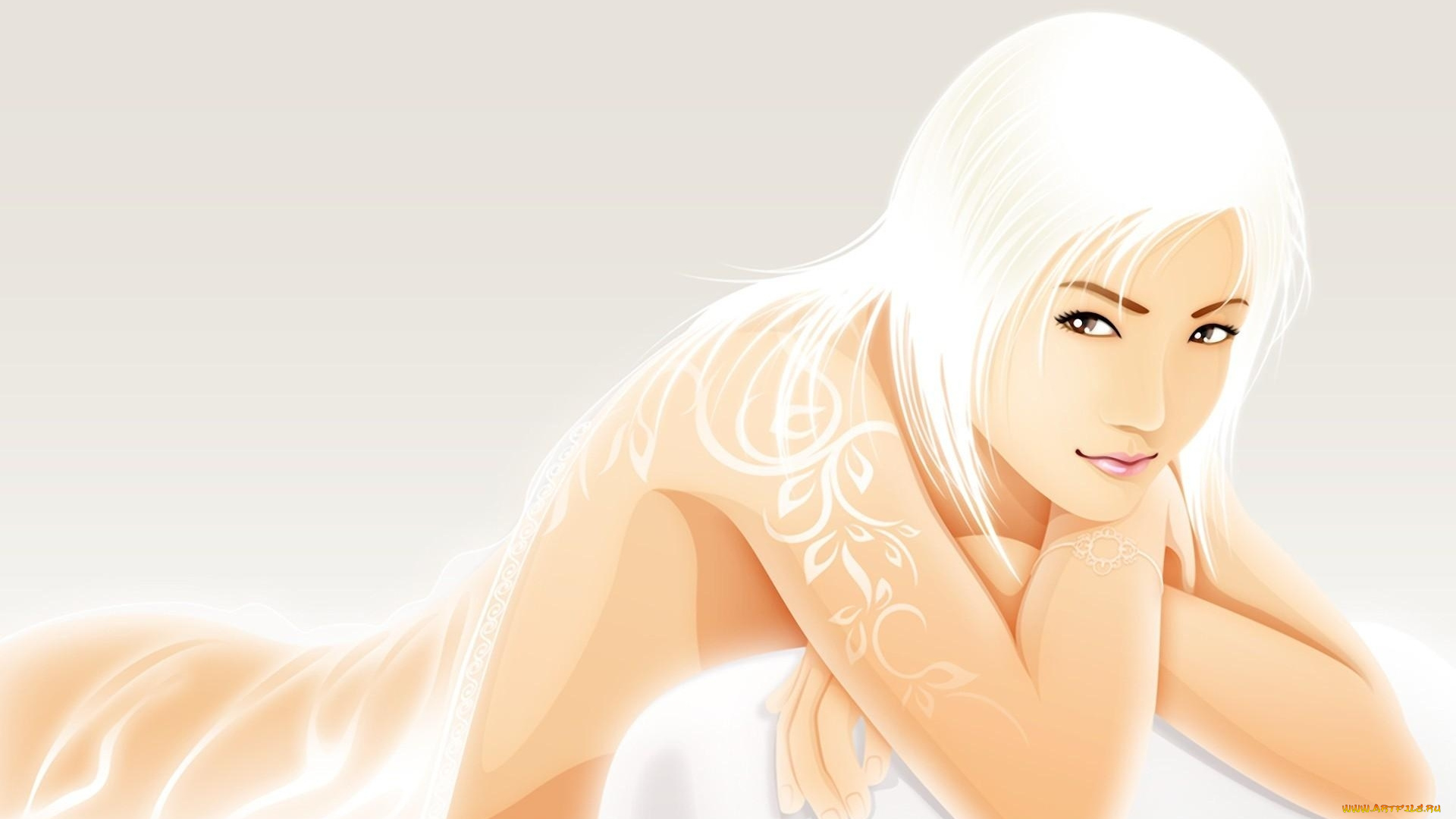 рисованные, люди, блондинка, взгляд, девушка