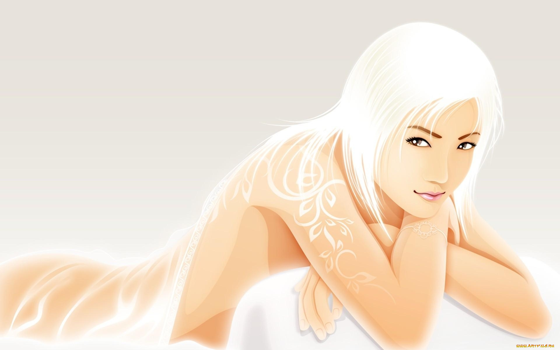 рисованные, люди, блондинка, взгляд, девушка