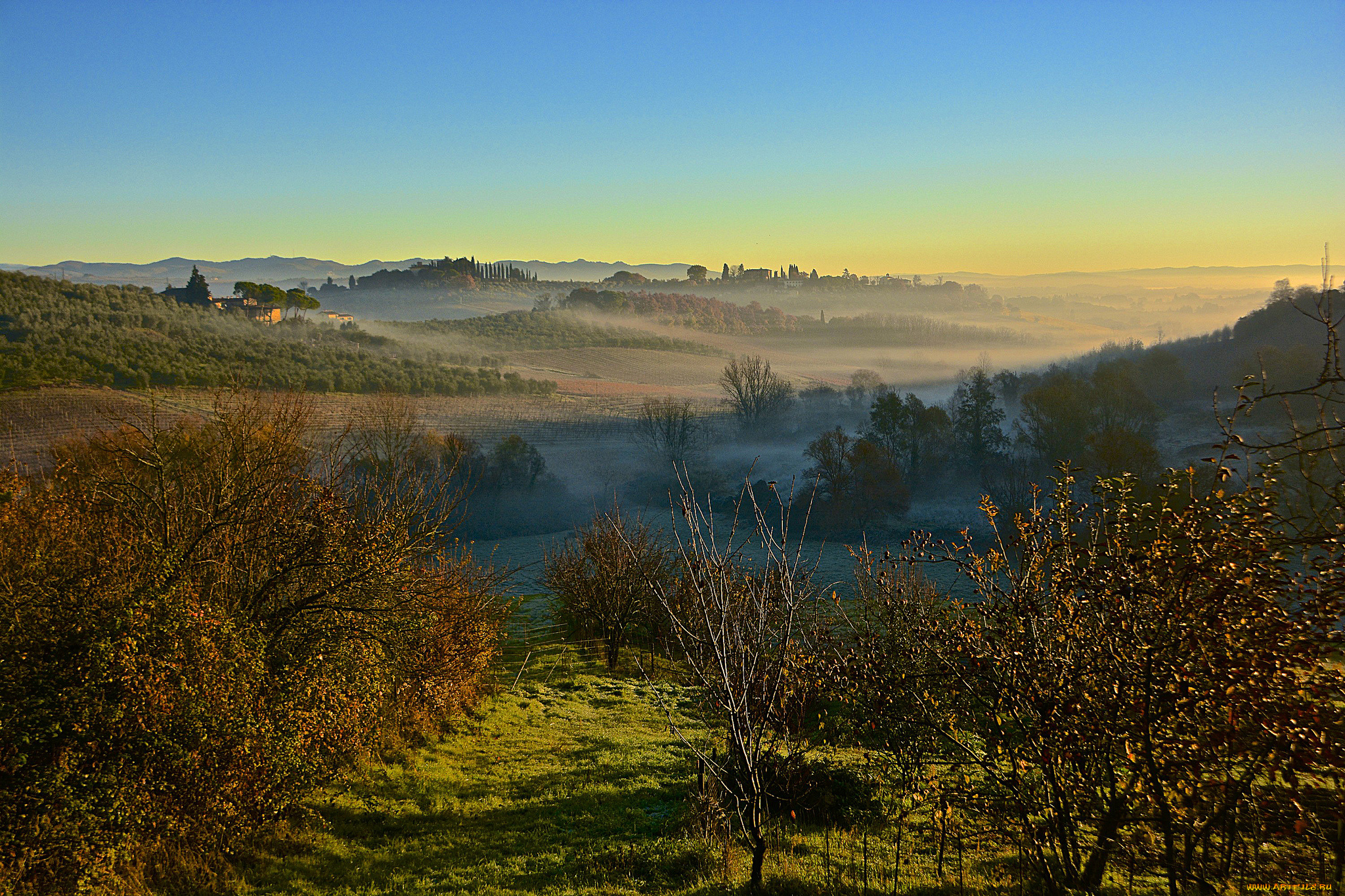 природа, восходы, закаты, тень, свет, горизонт, туман, холмы, растительность, равнина, утро