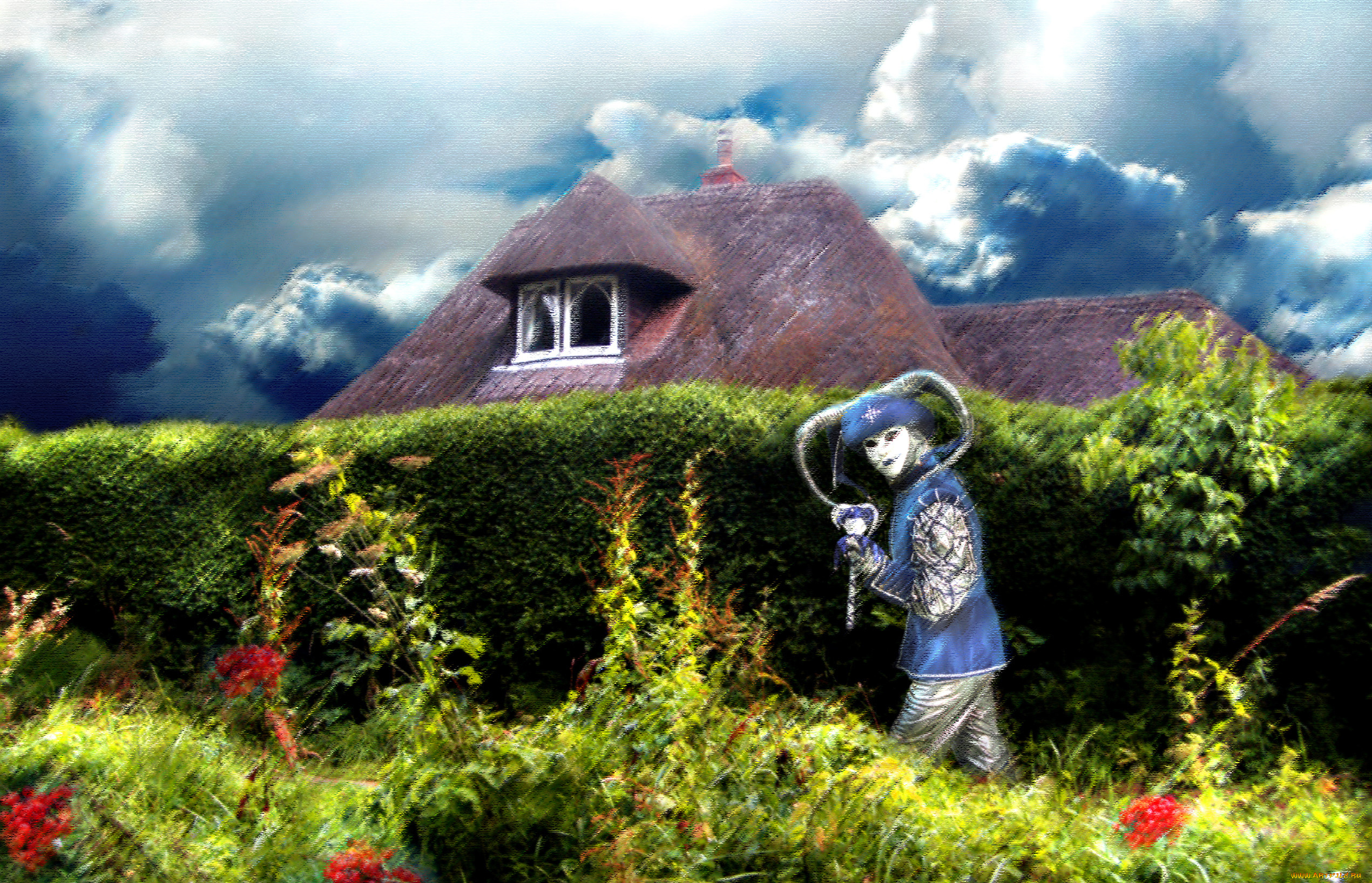 рисованные, -, другое, облака, крыша