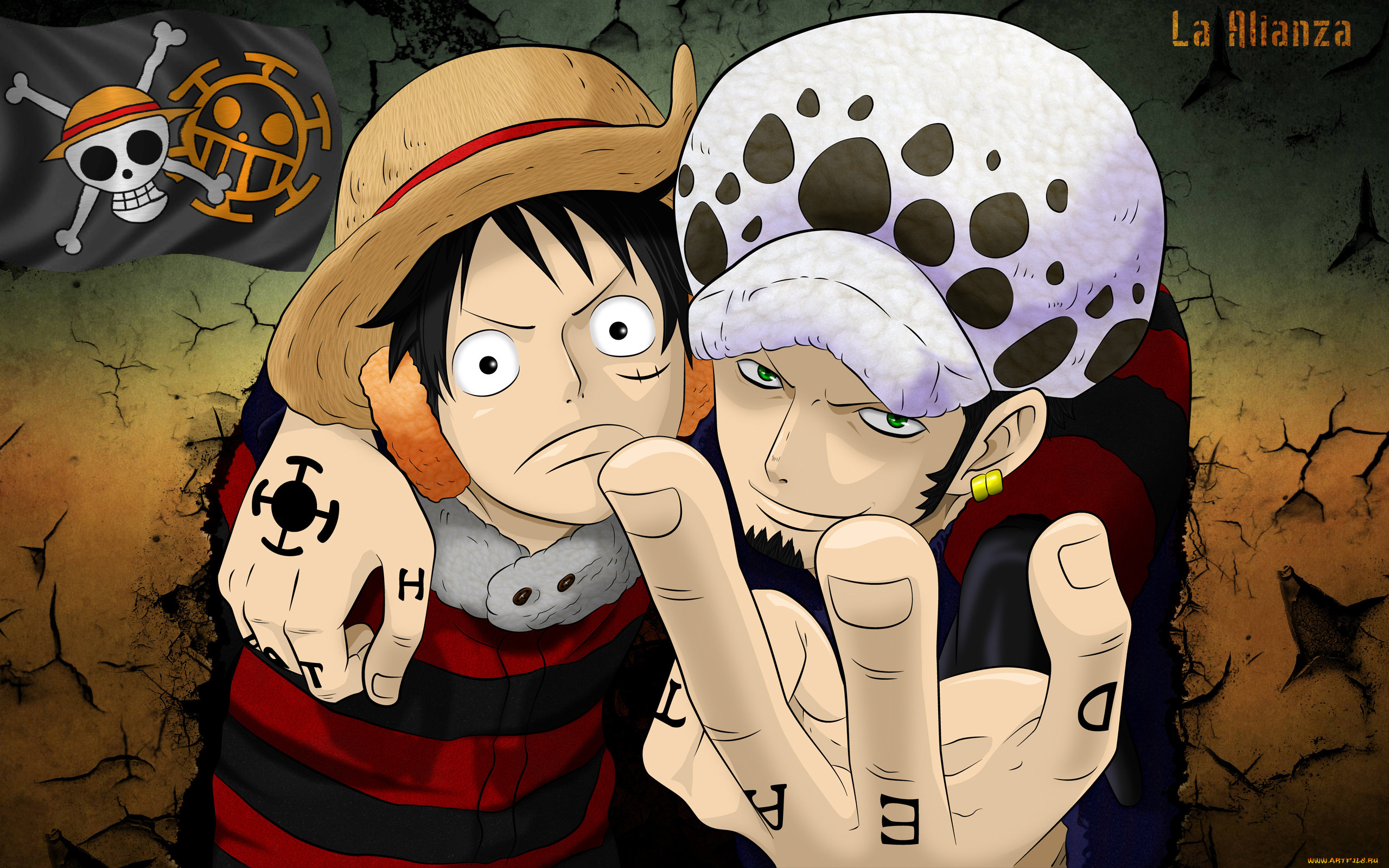 аниме, one, piece, флаг, пираты, luffy, trafalgar, law