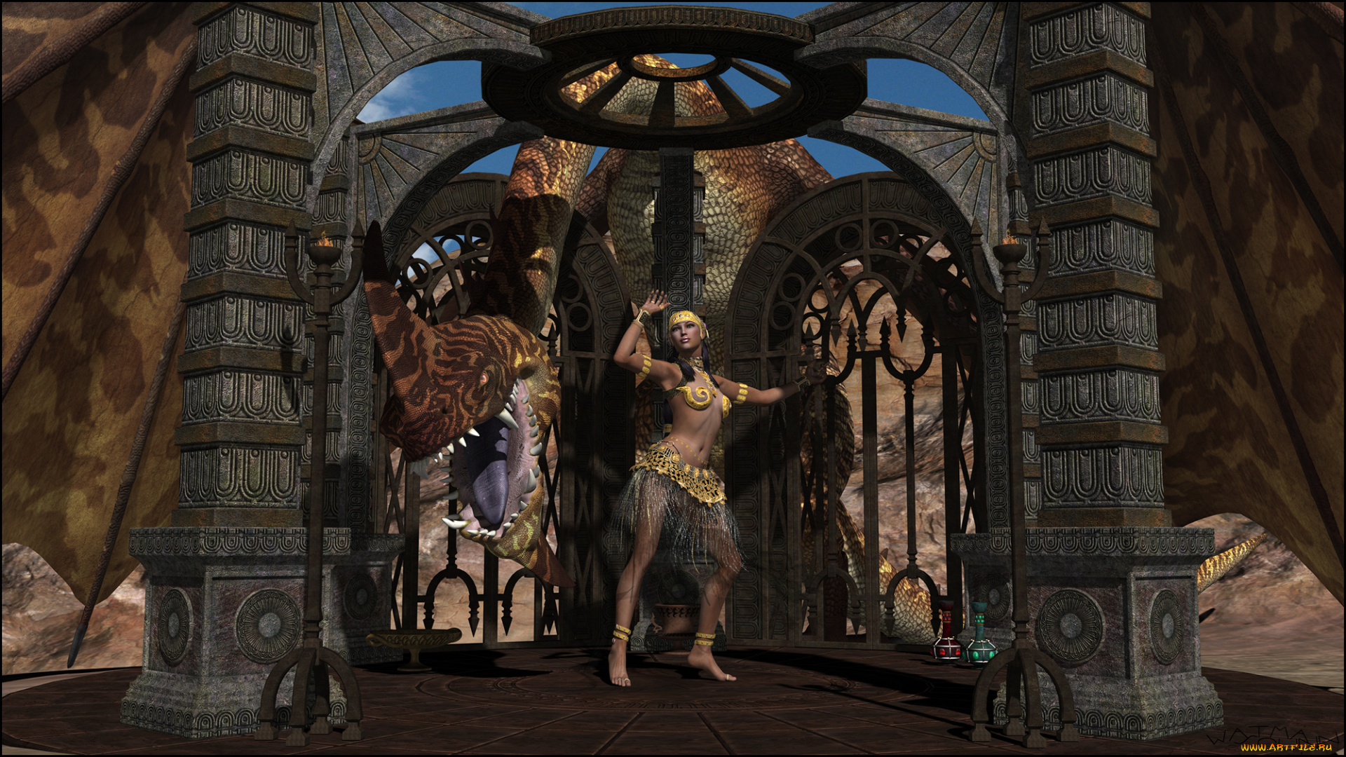 3д, графика, фантазия, , fantasy, пасть, клыки, взгляд, девушка