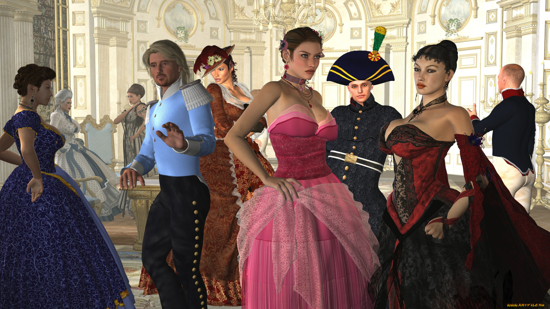 3д, графика, люди, , people, девушки, мужчины, бал, взгляд