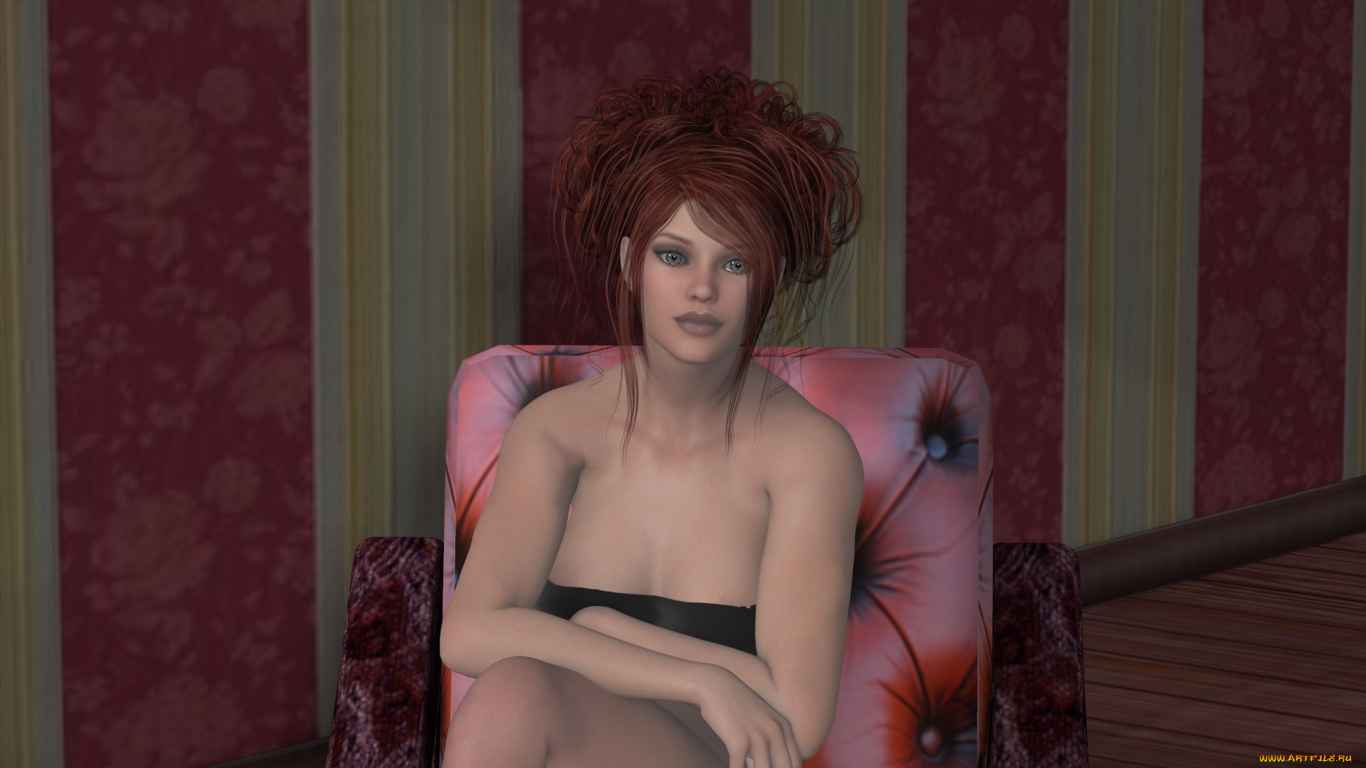 3д, графика, люди, , people, фон, взгляд, девушка, кресло, рыжая