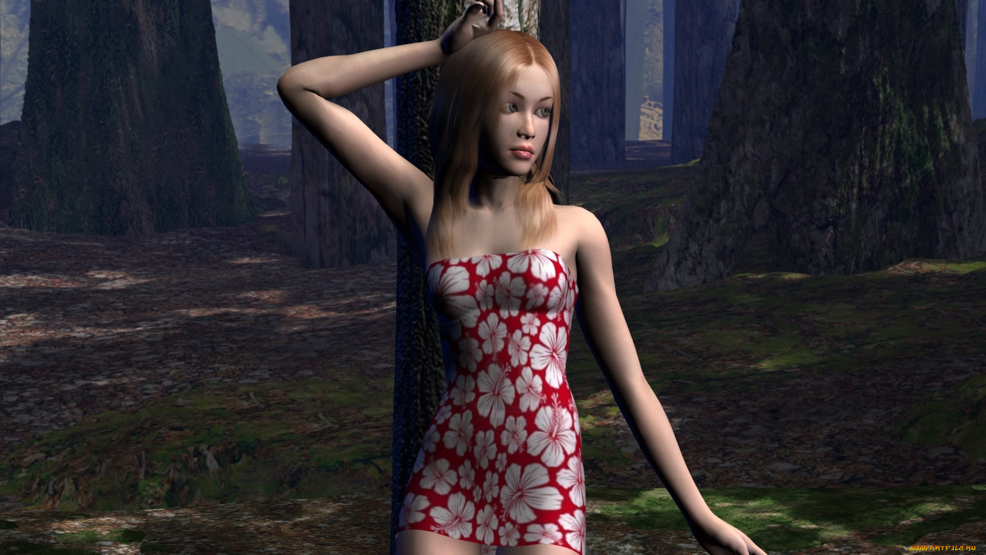 3д, графика, люди, , people, фон, взгляд, девушка, платье