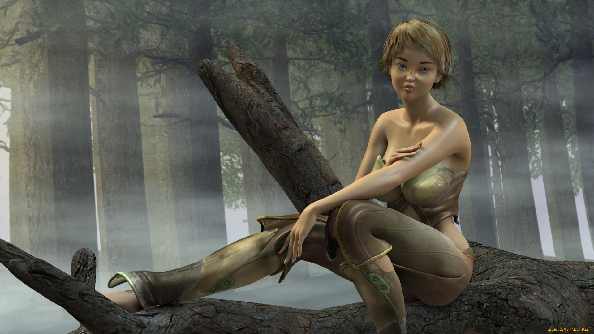 3д, графика, люди, , people, лес, фон, взгляд, девушка