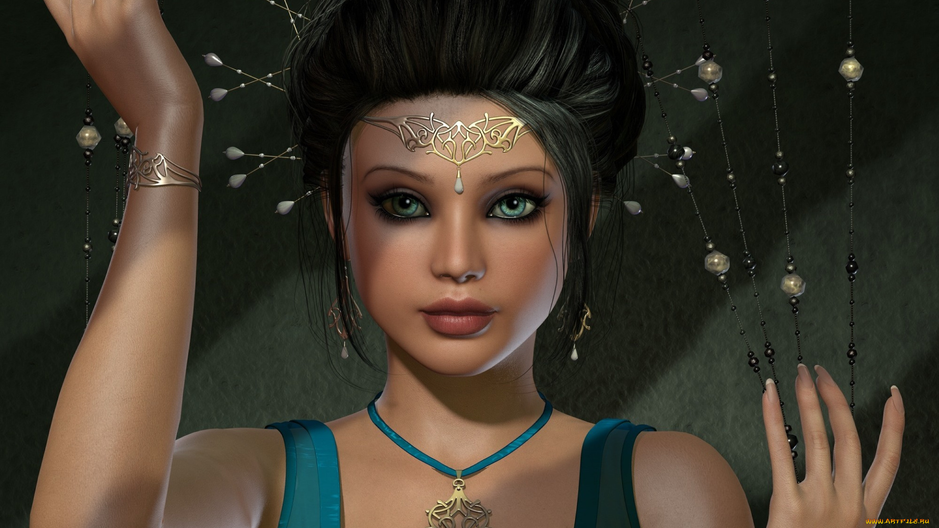 3д, графика, портрет, , portraits, руки, девушка, украшения, бусы