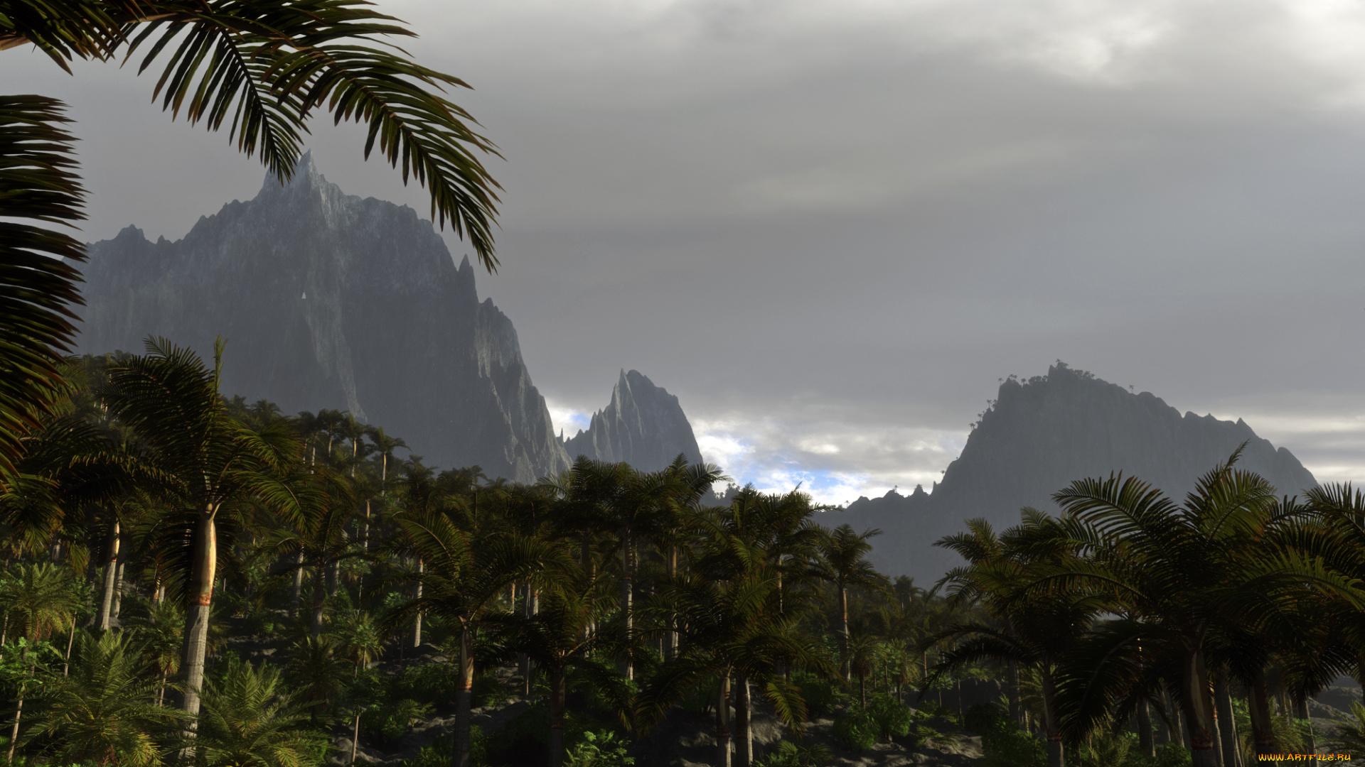 3д, графика, природа, , nature, небо, горы, лес