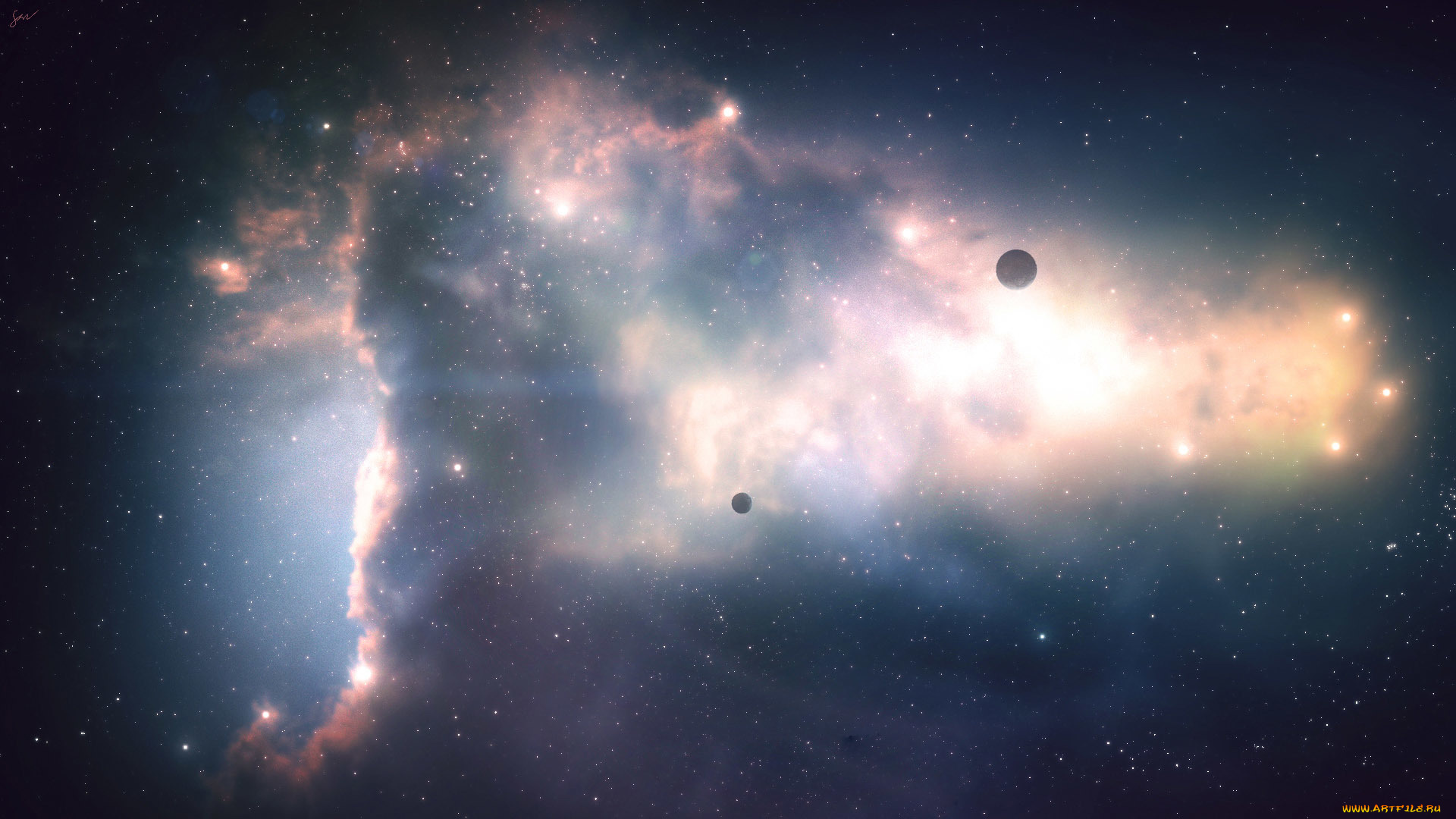 космос, арт, планеты, вселенная, звезды, галактика, свечение