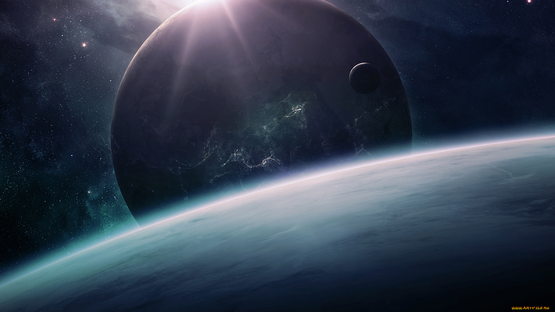 космос, арт, qauz, горизонт, планеты