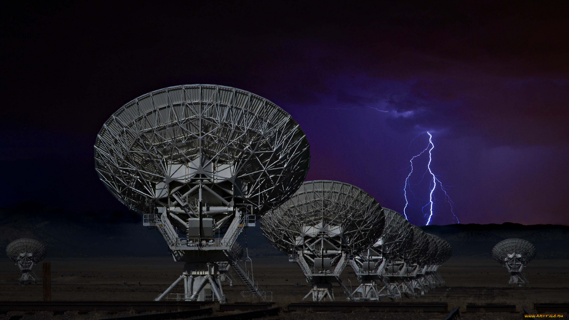 космос, разное, другое, радиотелескоп, антенна, технология, молния, небо, нью-мексико
