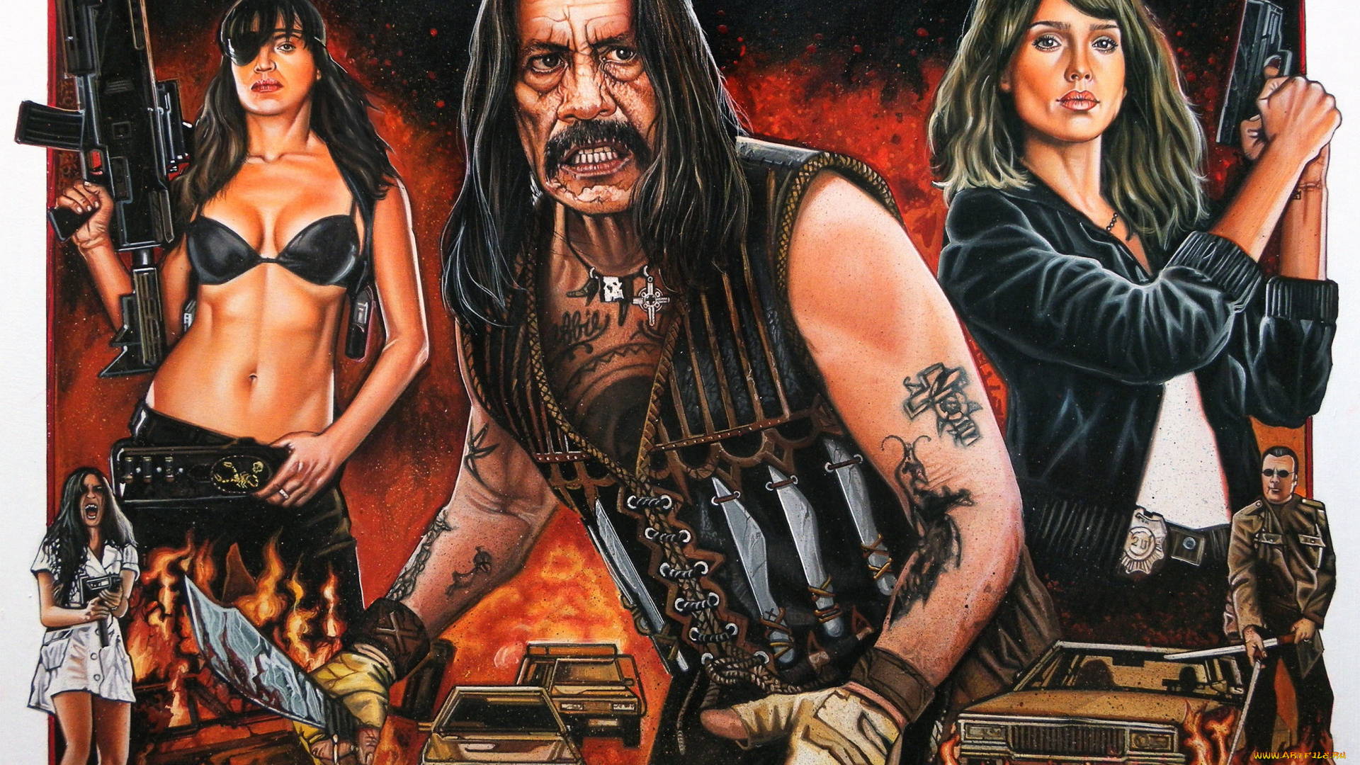 рисованное, кино, machete, danny, trejo, jessica, alba, michelle, rodriguez, cortez, sartana, luz