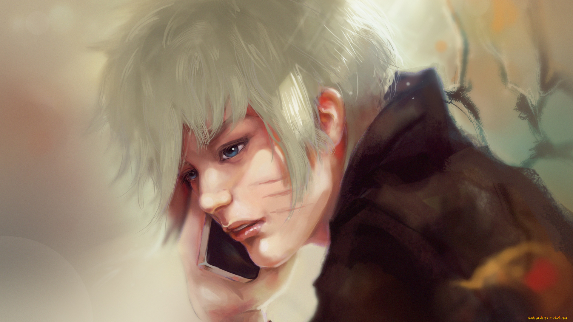 рисованное, люди, парень, наруто, телефон, блондин