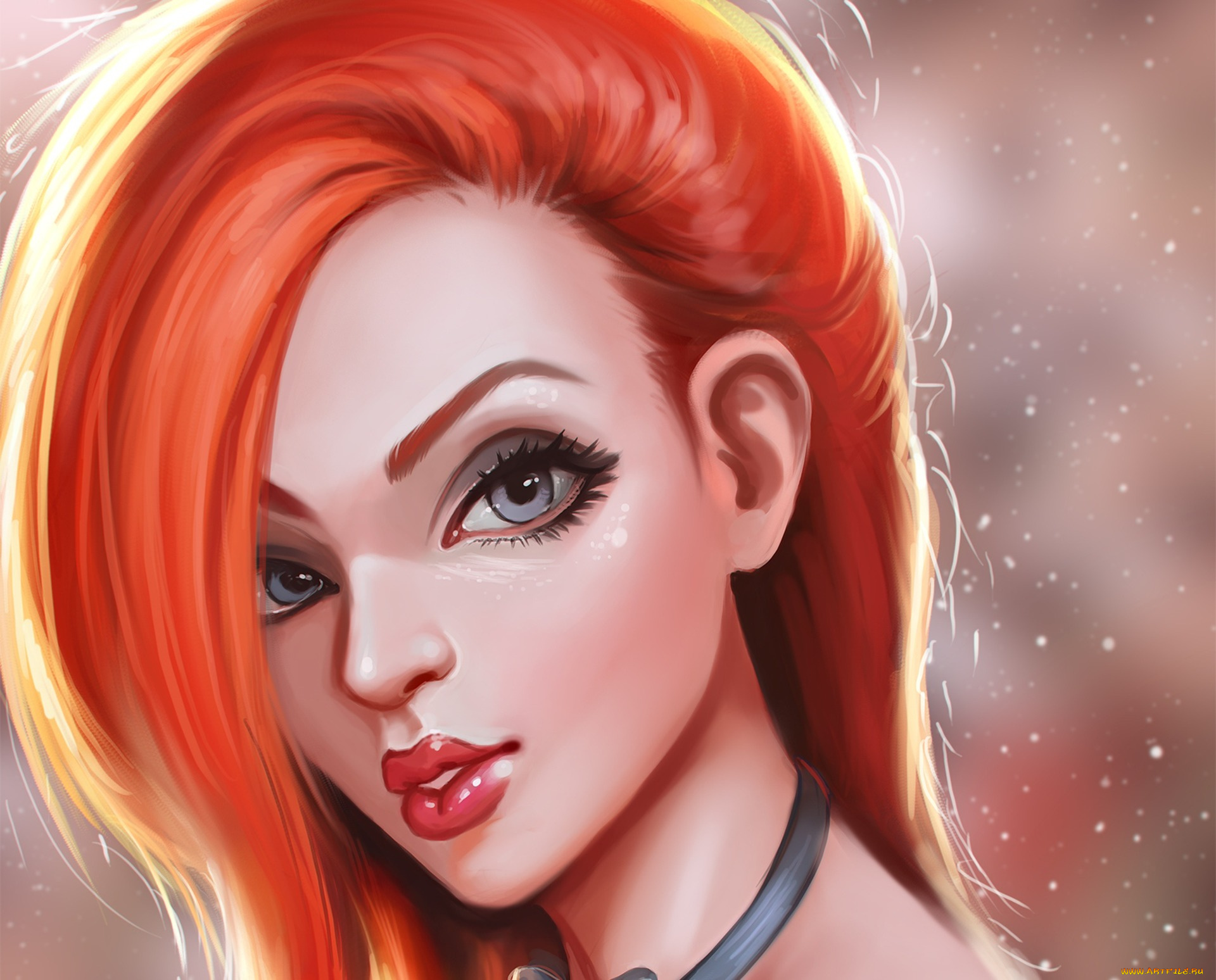 рисованное, люди, рыжая, девушка, глаза, взгляд, волосы, прическа