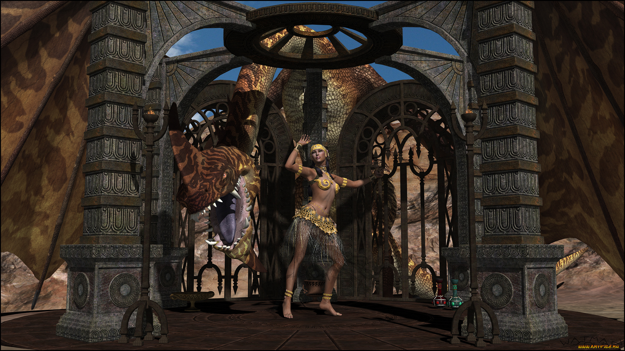 3д, графика, фантазия, , fantasy, пасть, клыки, взгляд, девушка