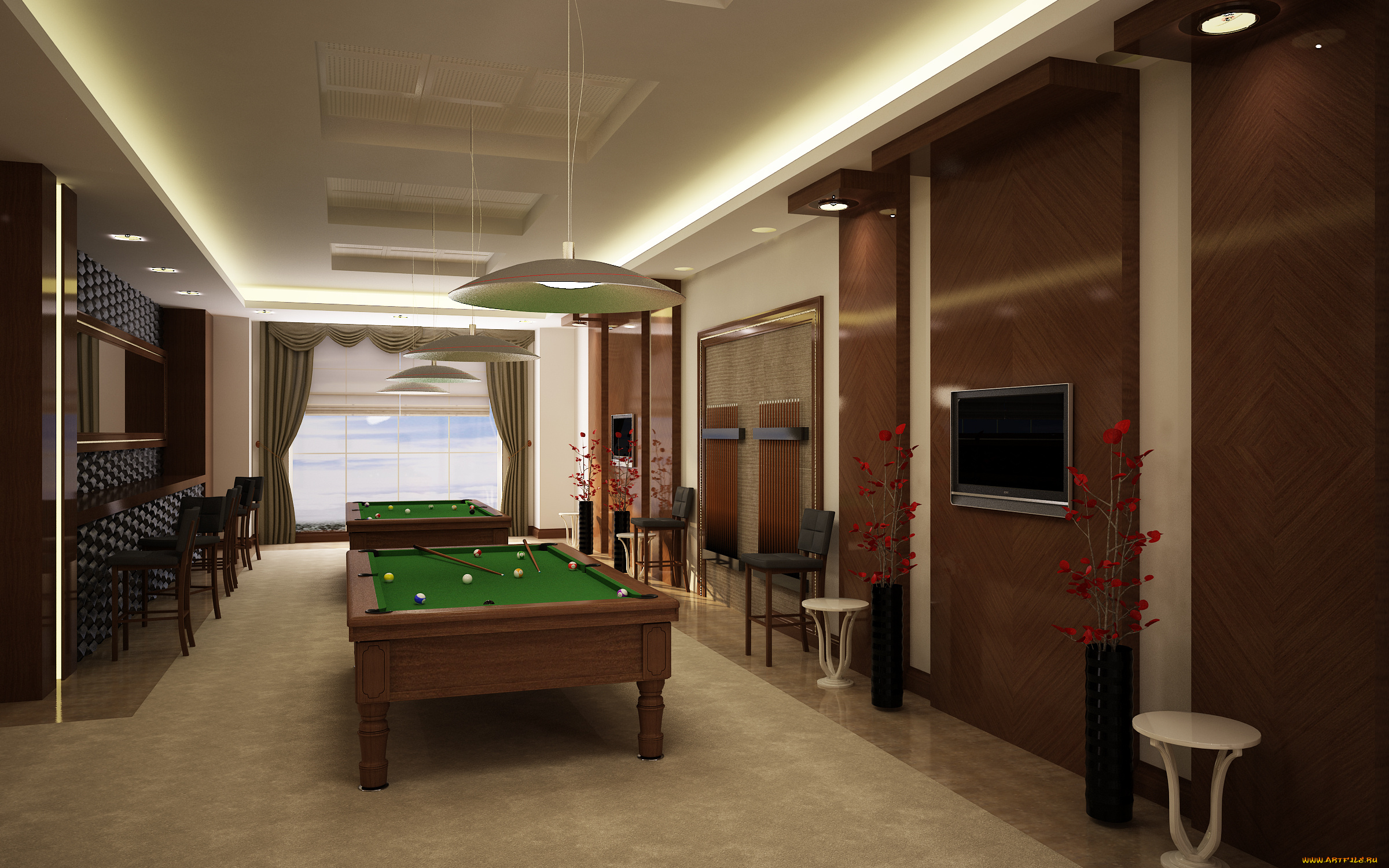 3д, графика, реализм, , realism, шары, бильярдный, стол, стулья