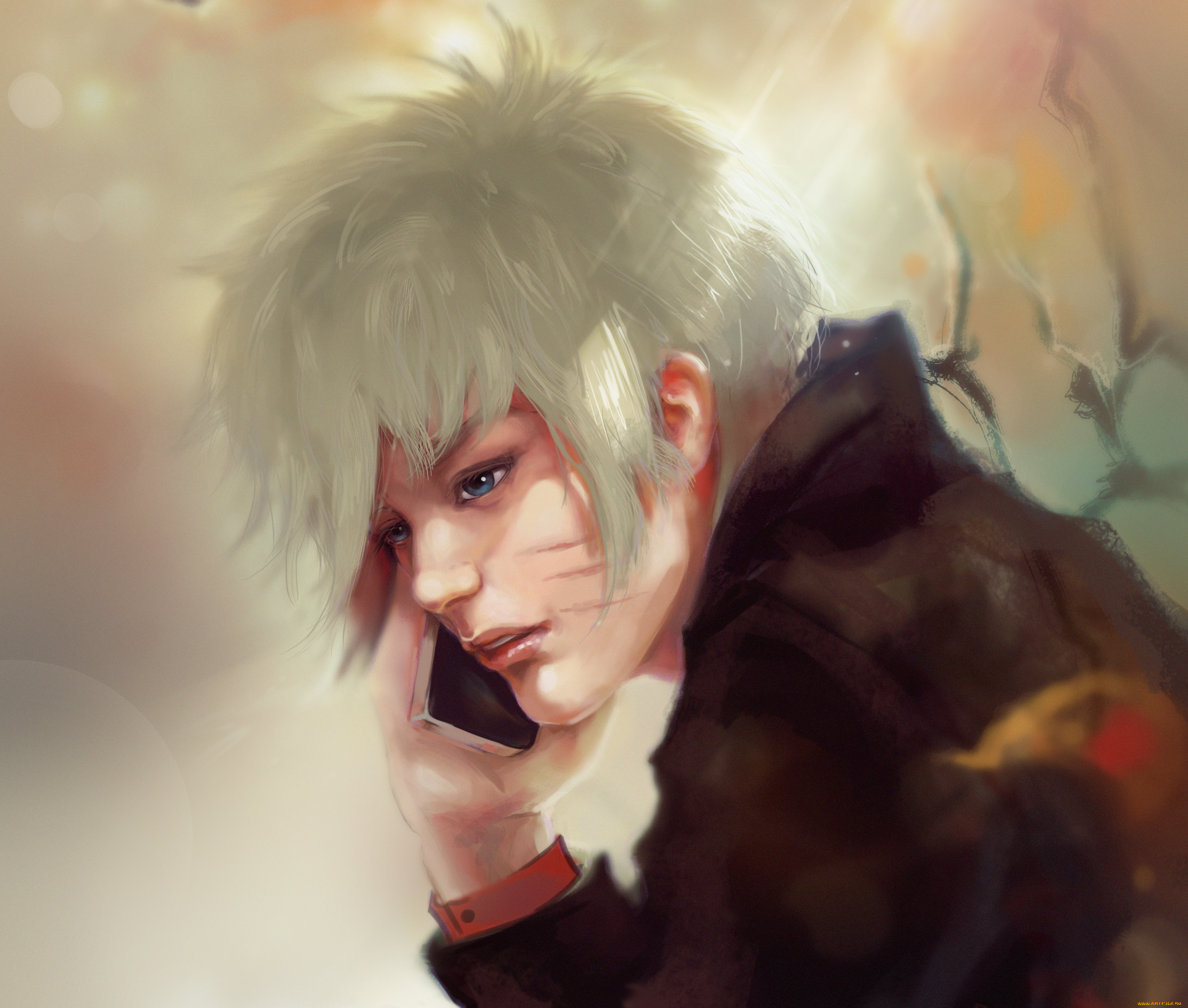 рисованное, люди, парень, наруто, телефон, блондин