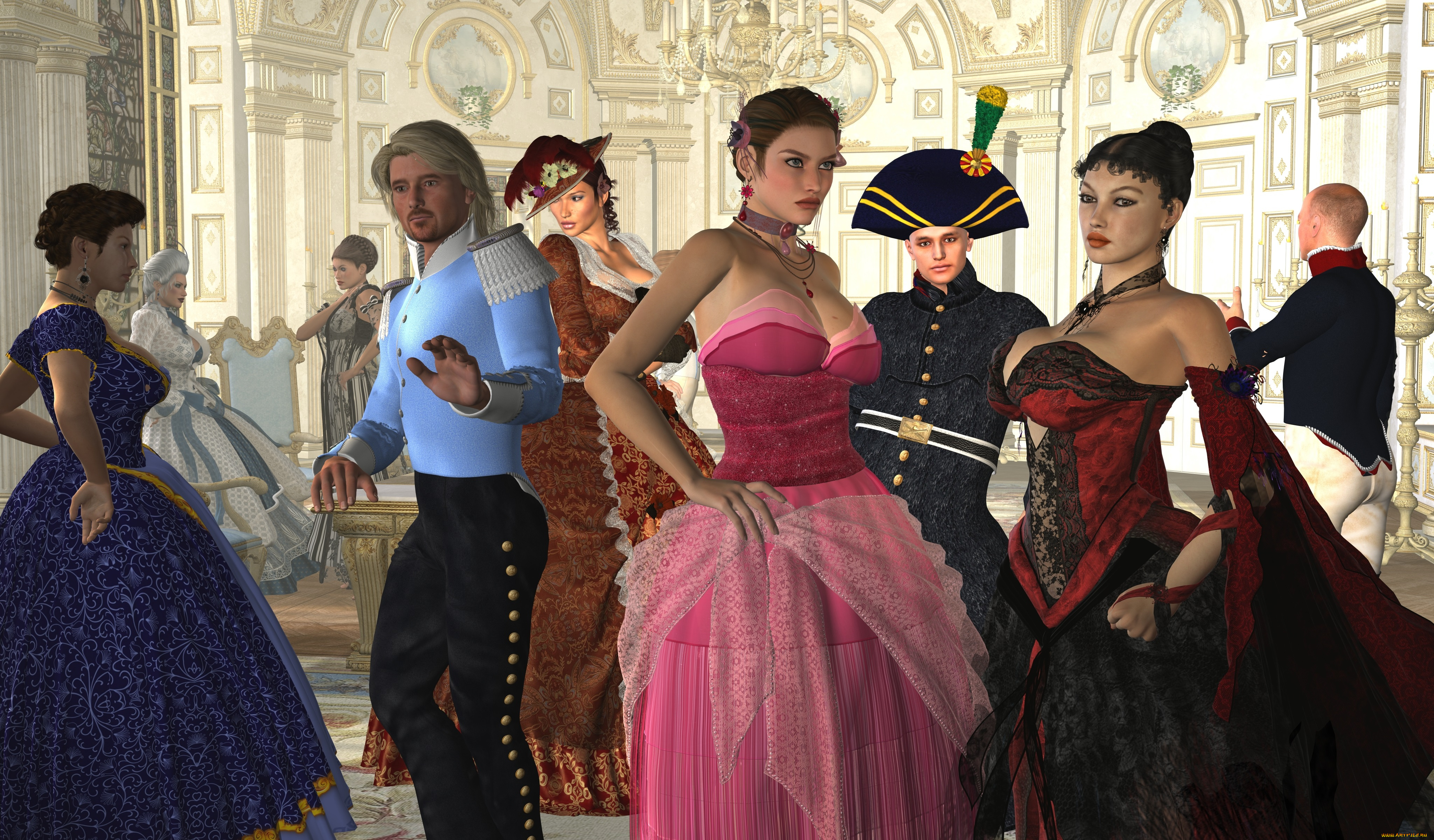 3д, графика, люди, , people, девушки, мужчины, бал, взгляд