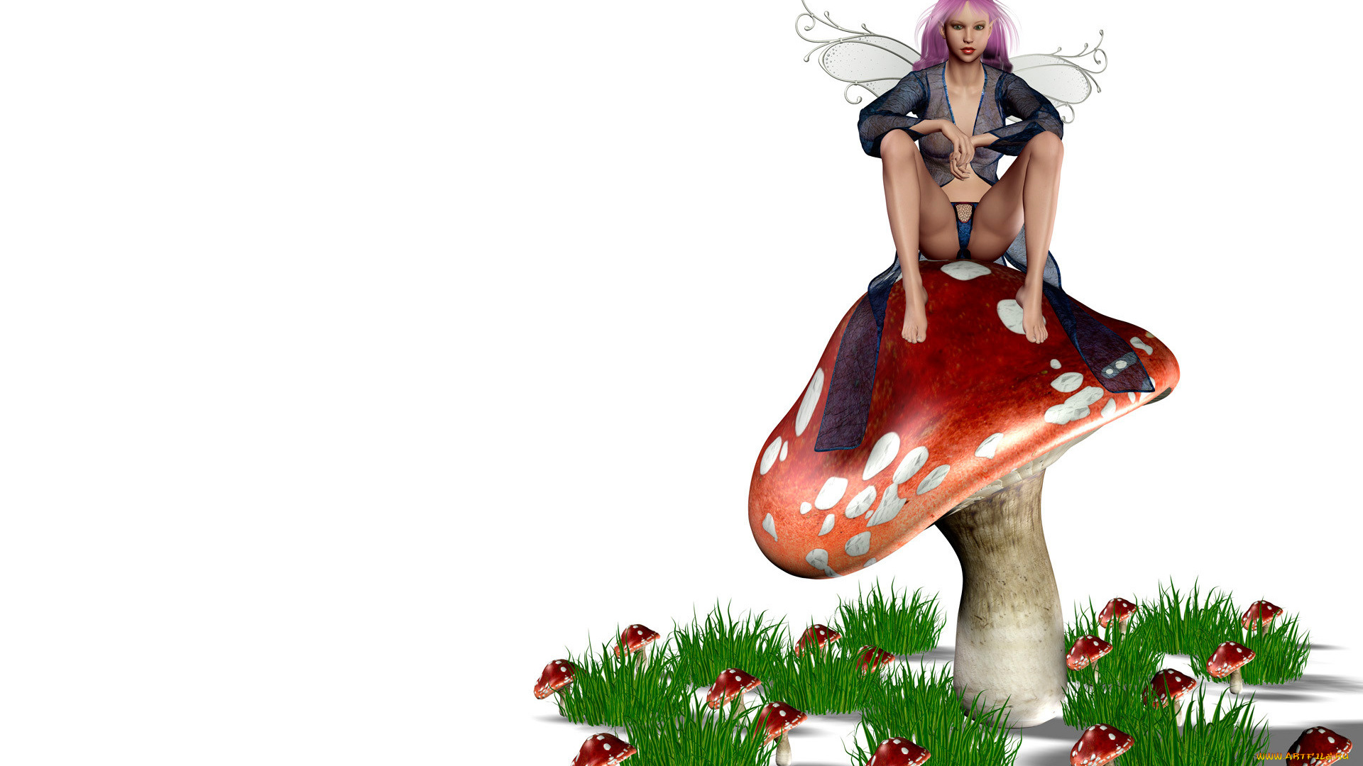 3д, графика, существа, , creatures, фон, девушка, существо, взгляд, крылья, гриб