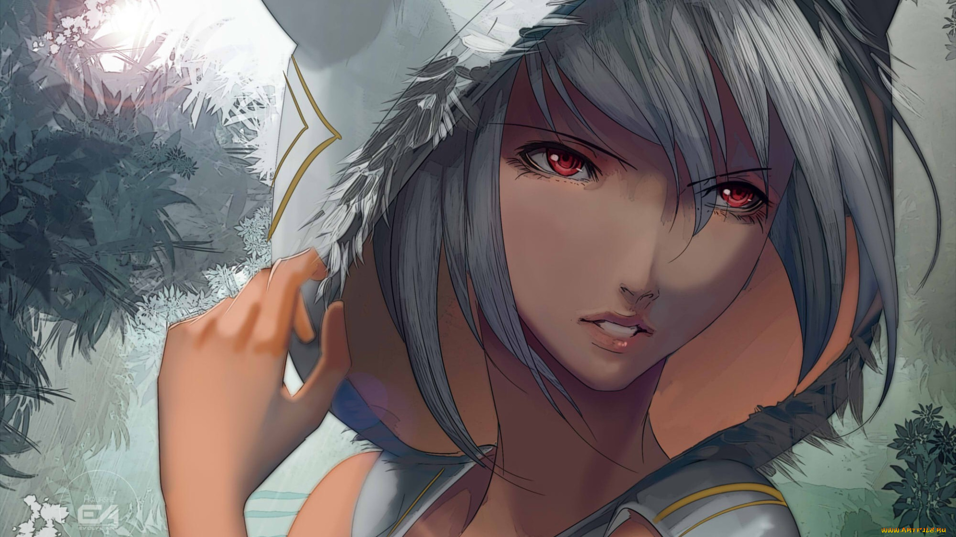 аниме, unknown, , другое, kitsune, yin, капюшон, ушки, рука, девушка