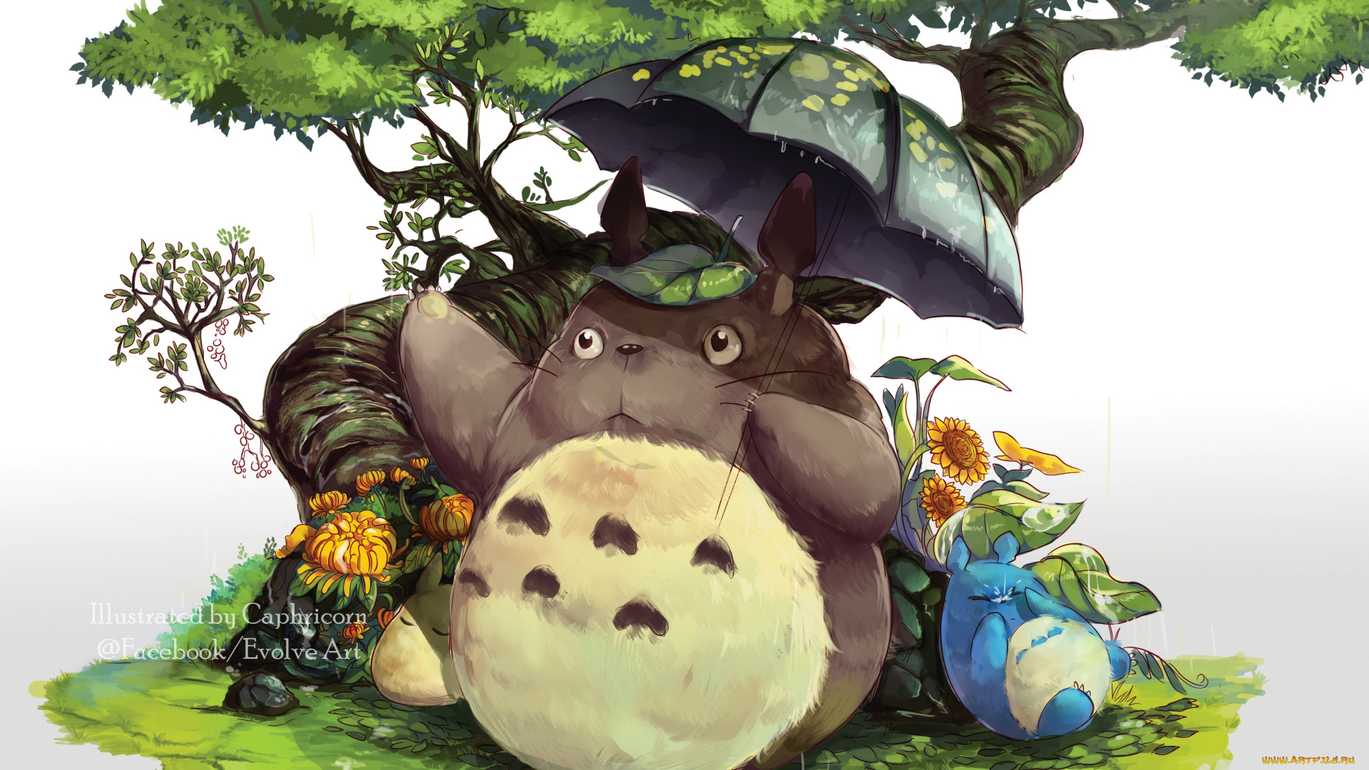 аниме, животные, , существа, арт, totoro, caphricorn, тоторо, зонт, tonari, no