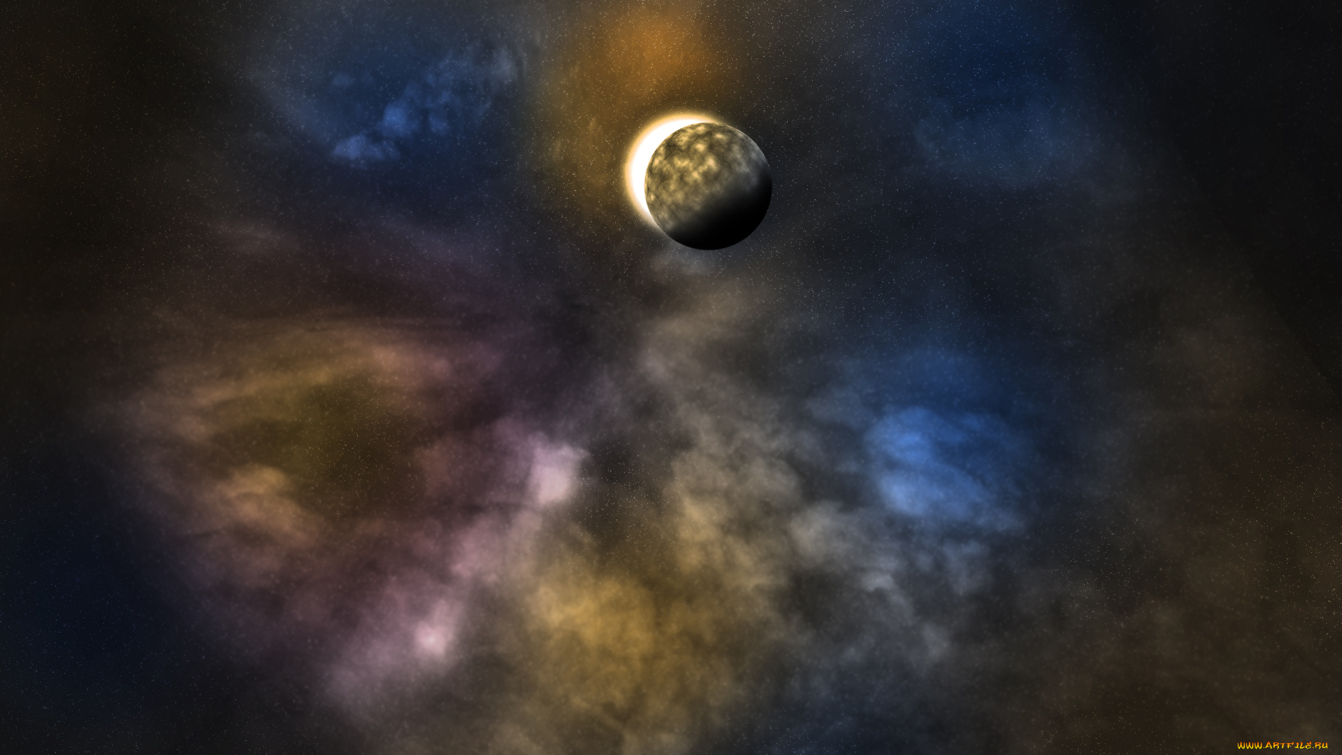 космос, арт, планета, вселенная, галактика, затемнение
