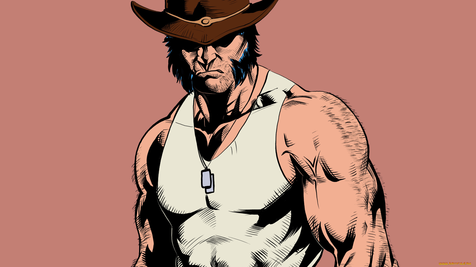 рисованное, комиксы, мужчина, взгляд, фон, шляпа