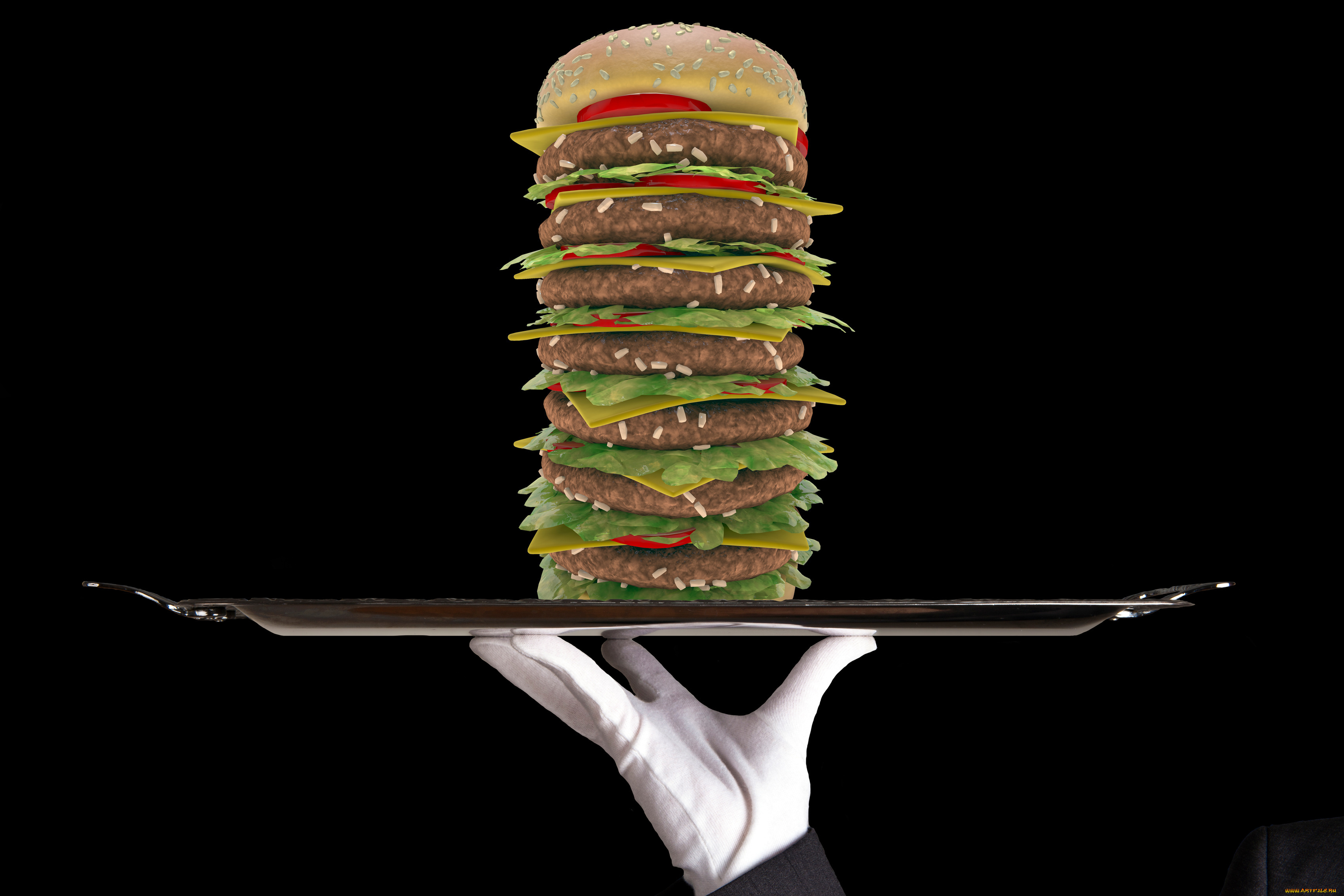 рисованное, еда, супер, бургер, стиль, дворецкий