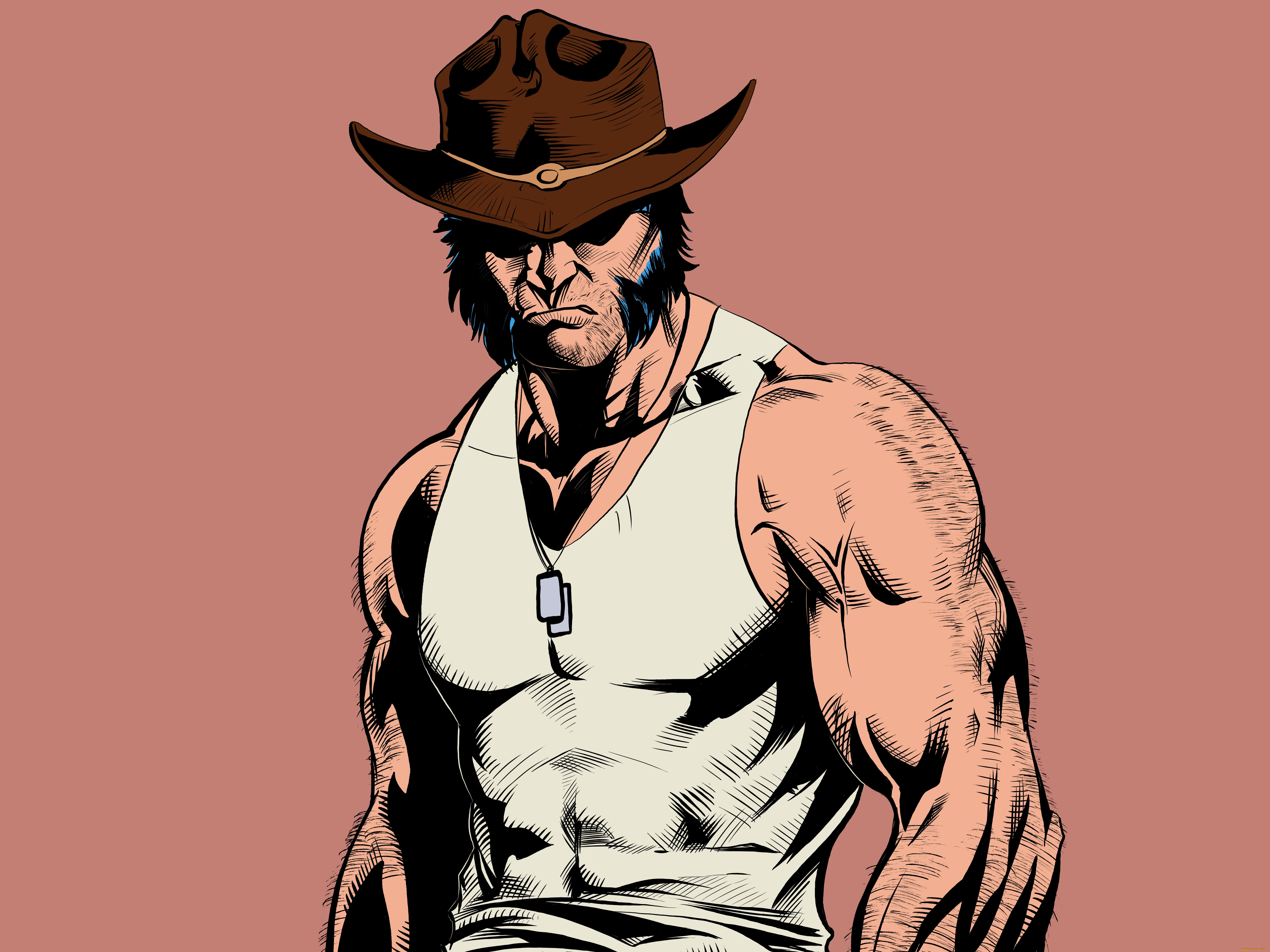 рисованное, комиксы, мужчина, взгляд, фон, шляпа