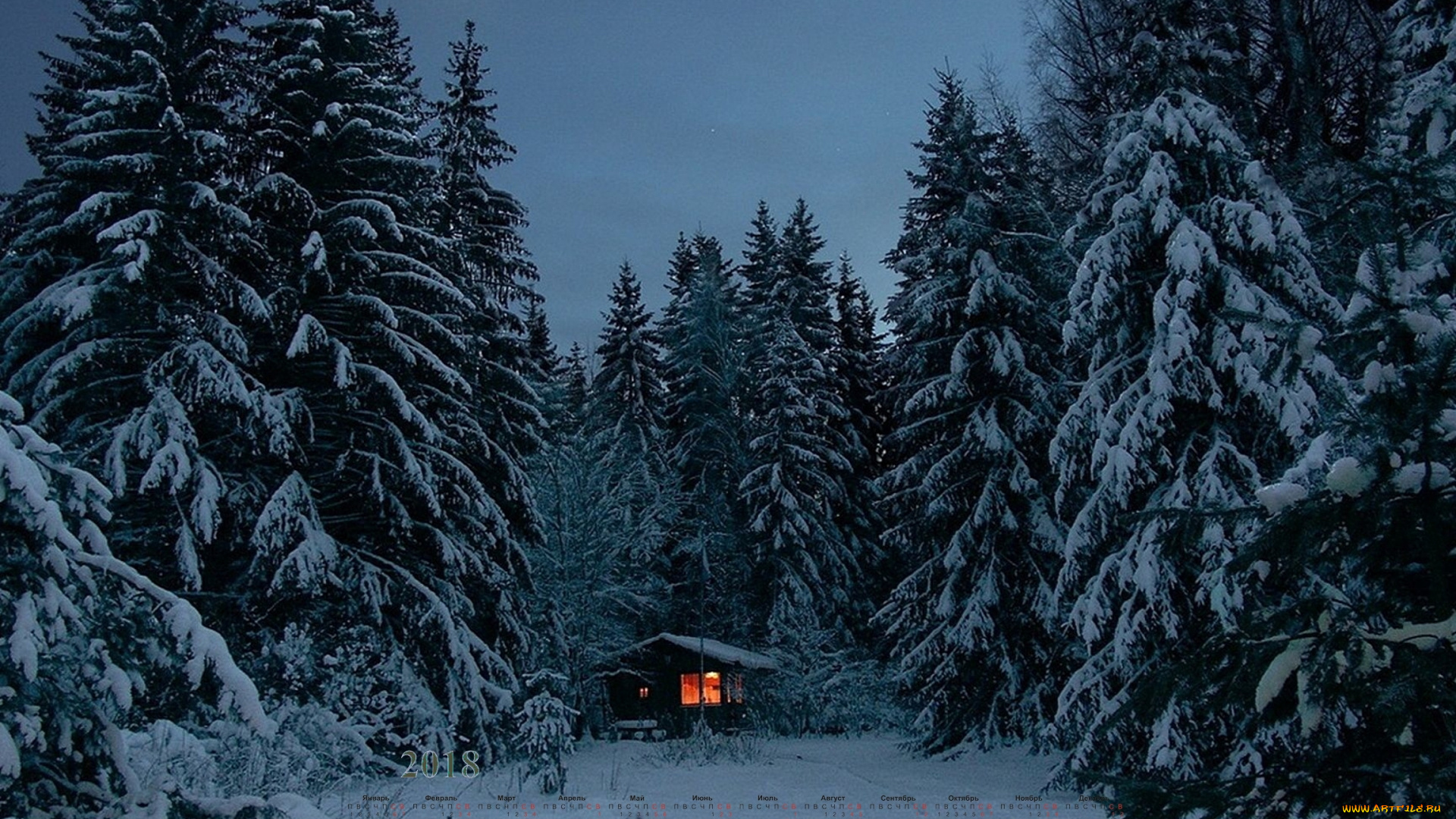 календари, города, 2018, освещение, постройка, деревья, снег