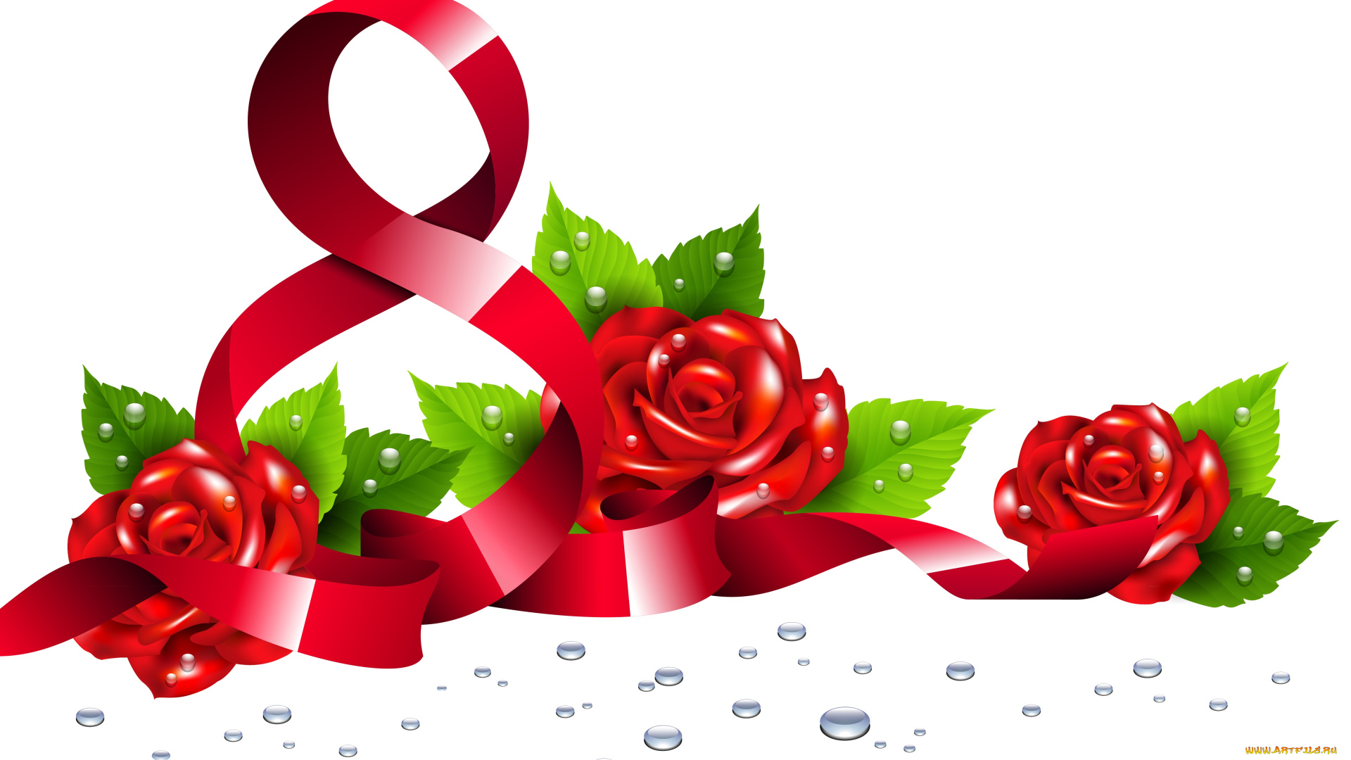 праздничные, международный, женский, день, -, 8, марта, цветы, цифра, фон, капли