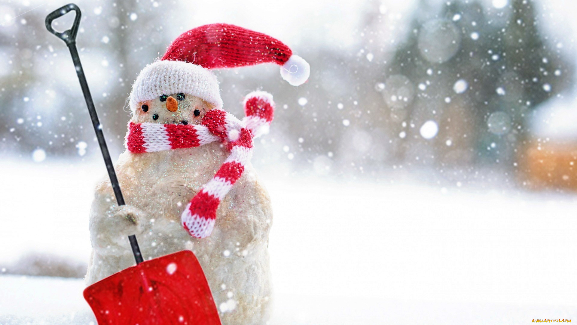 праздничные, снеговики, лопата, снег