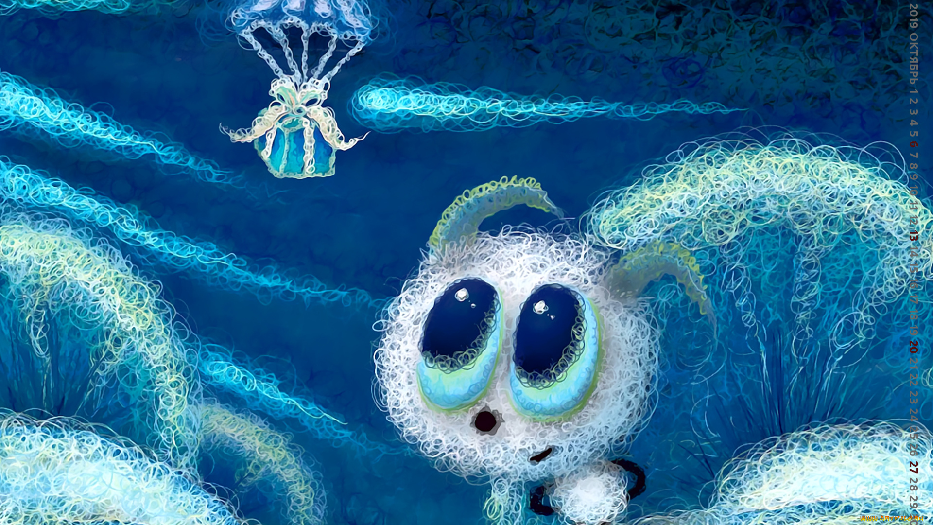 календари, рисованные, , векторная, графика, подарок, парашют, 2019, calendar, коробка, животное