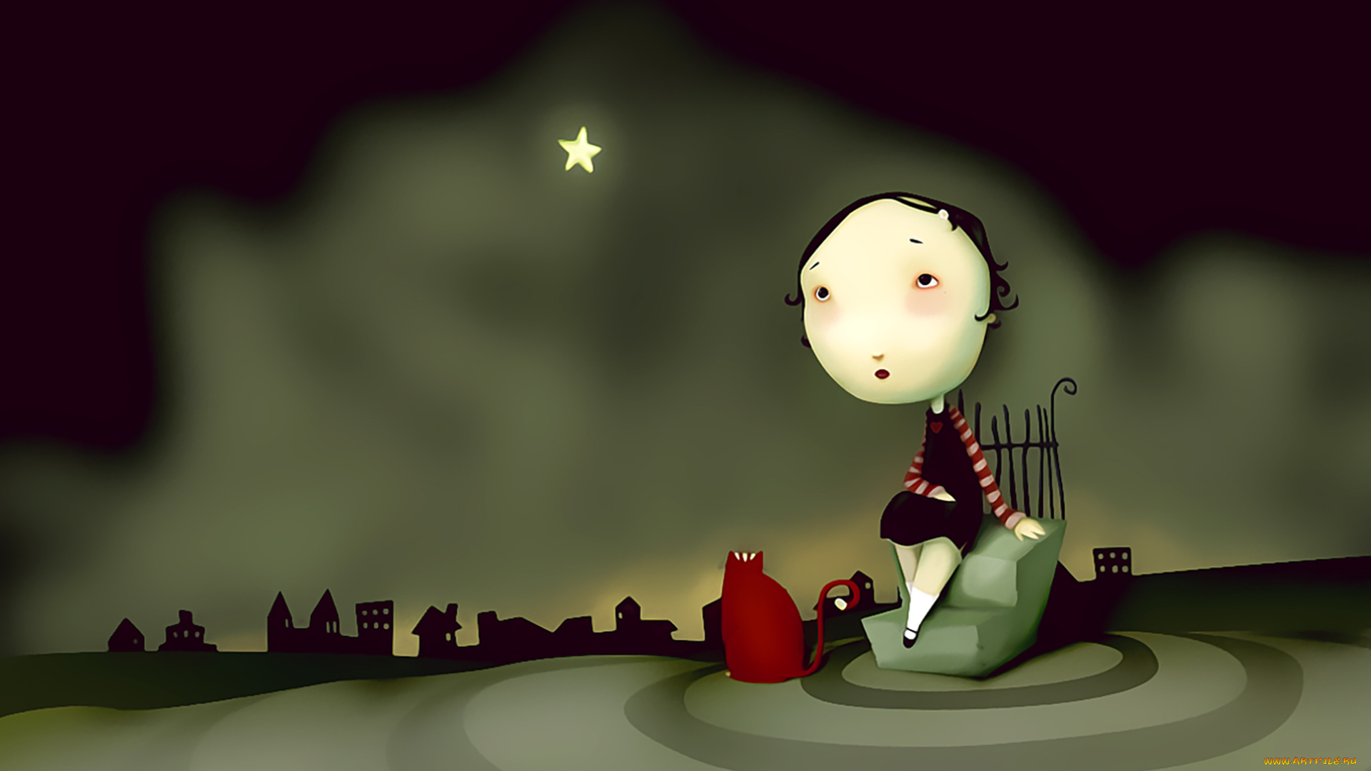 календари, рисованные, , векторная, графика, девочка, 2019, calendar, ступени, здание, ночь, звезда, кошка