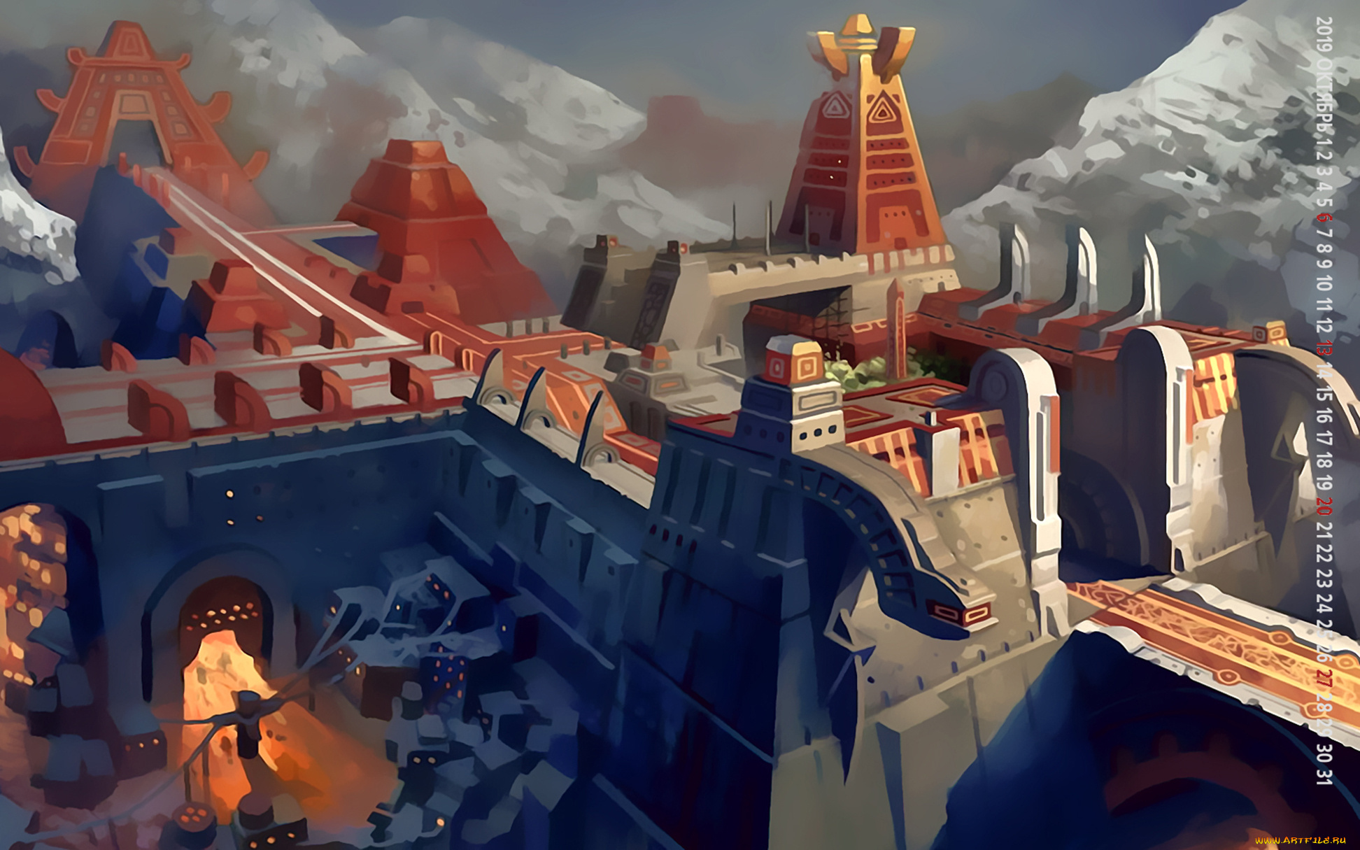 календари, фэнтези, 2019, calendar, город, здание, постройка, сооружение