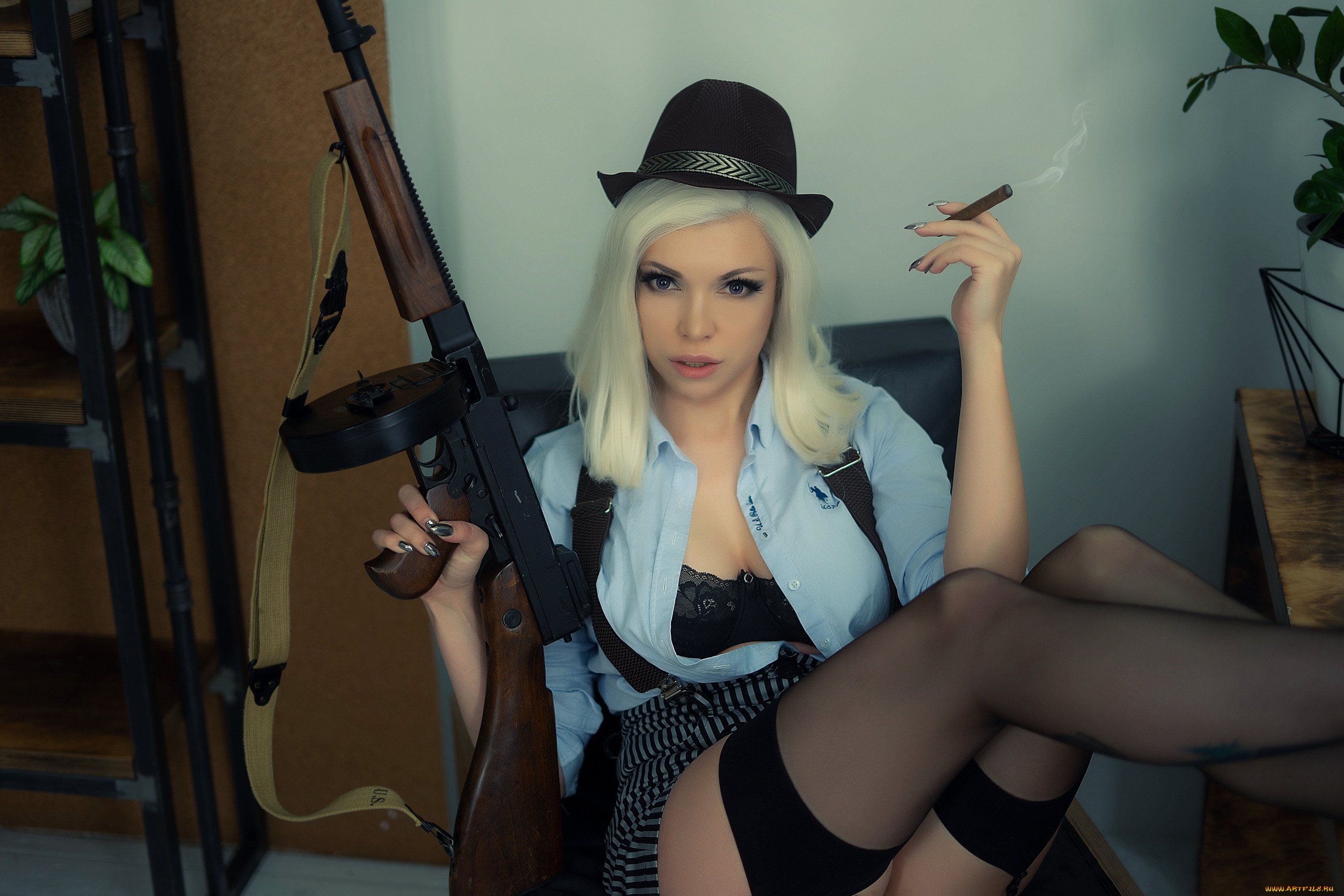 marina, diaghileva, девушки, марина, дягилева, , octokuro, marina, diaghileva, марина, дягилева, девушка, креатив, cosplay, причёска, модель, автомат, блондинка, thompson, гангстер, флирт, стройная, фигура, сексуальная, секси, поза, взгляд, макияж